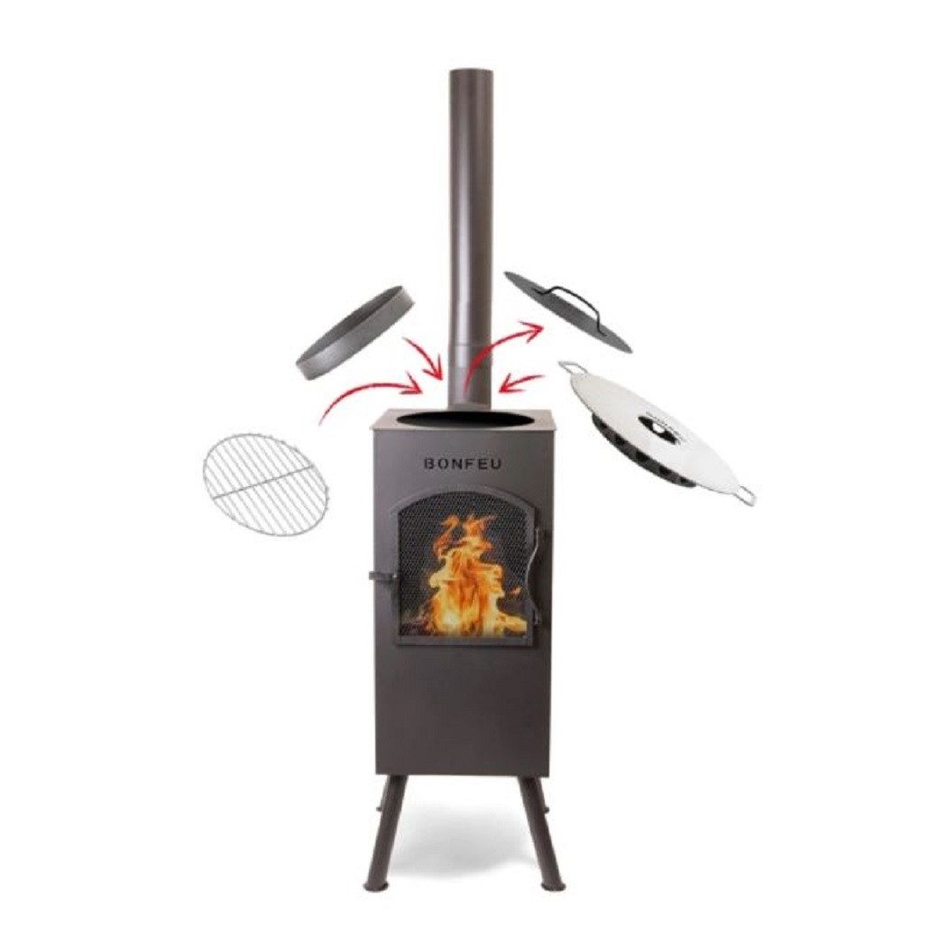 BonFeu Gartenkamin BonCarré Schwarz Terrassenofen Grill, günstig online kaufen