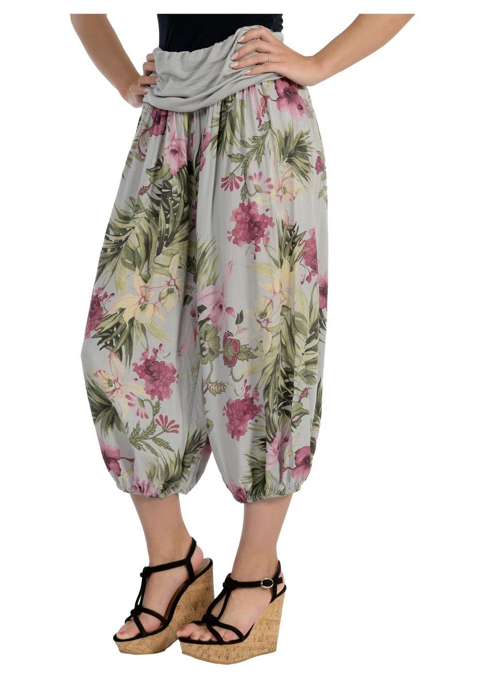 malito more than fashion Haremshose malito Damen Aladinhose mit floralem Muster, Haremshose zum Tanzen, Aladinhose mit floralem Muster Einheitsgröße