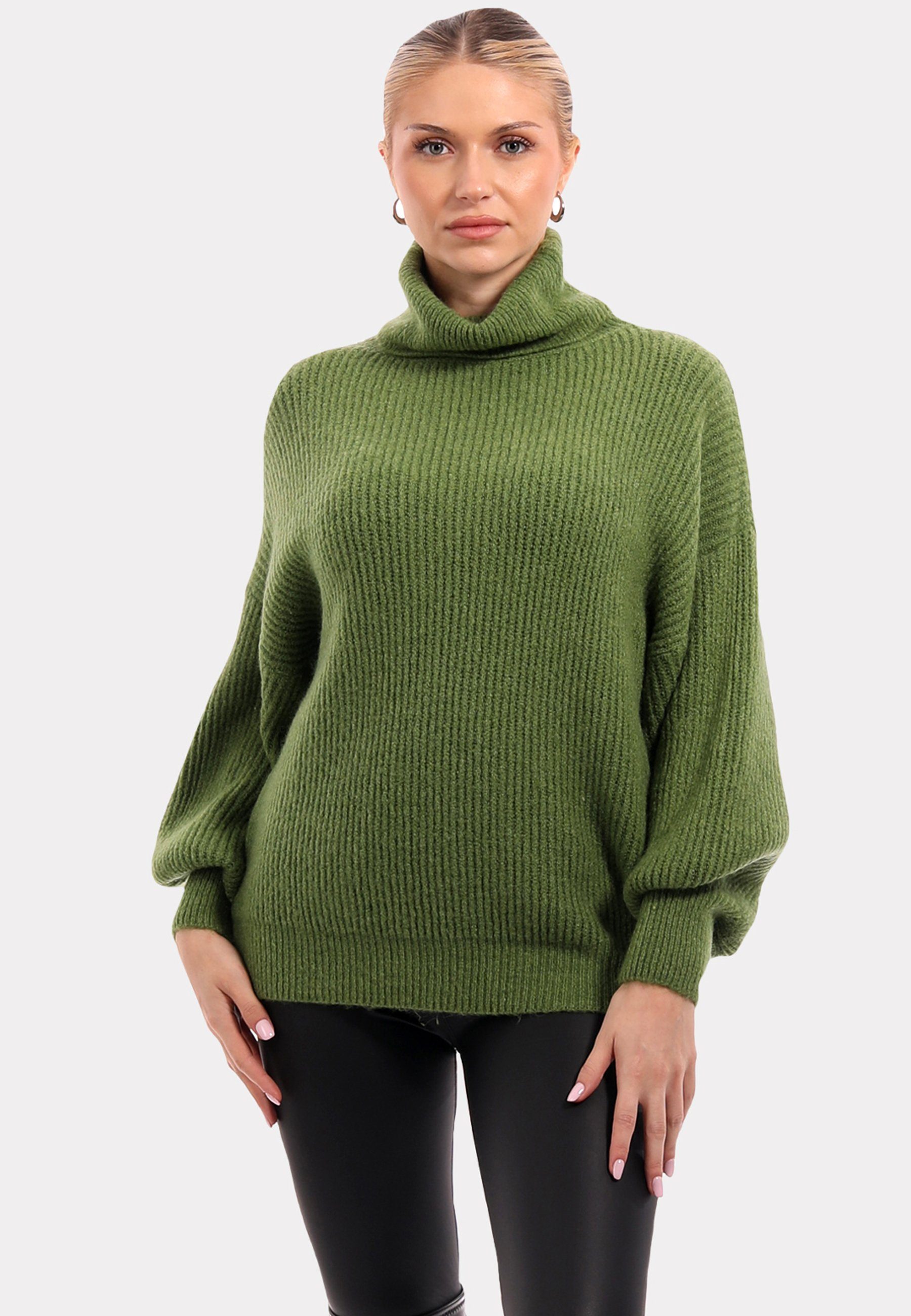 Fashion in Pullover Winter YC Rollkragen mit Style Blau & Casual Rollkragenpullover Unifarbe Sweater