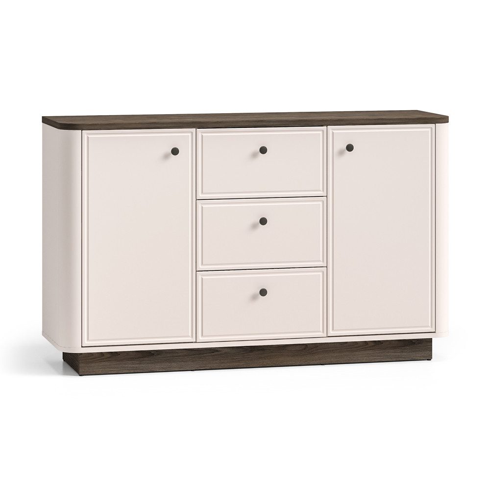 Lomadox Sideboard VEJANO-131, Kommode Beige mit Eiche, 2 Türen, 3 Schubladen
