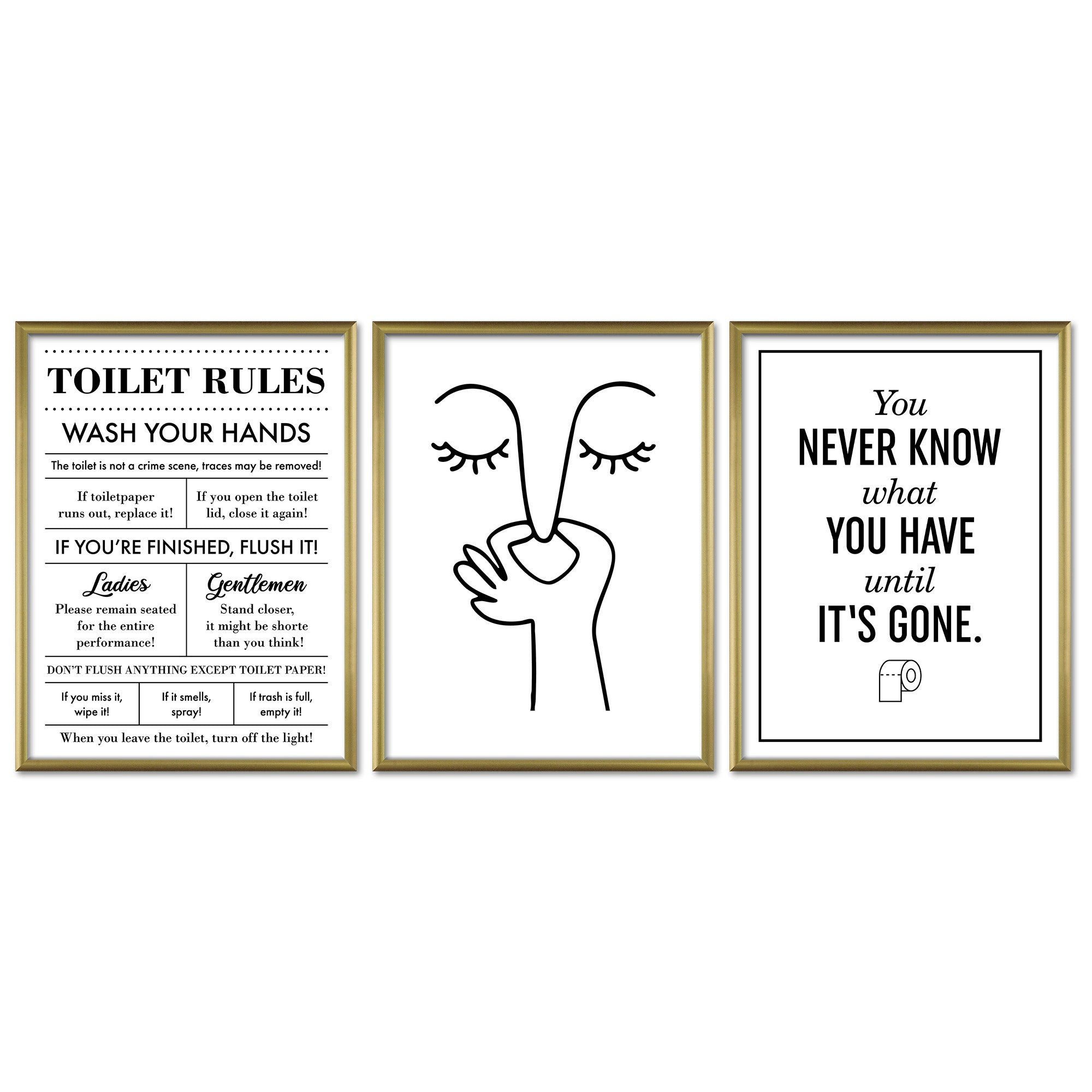 ARTFAVES Bilder-Collage Poster Set Toilet Fun I mehrteilige Bilderwand I Wandbilder Badezimmer, (Wandbilder modern, 3 St)