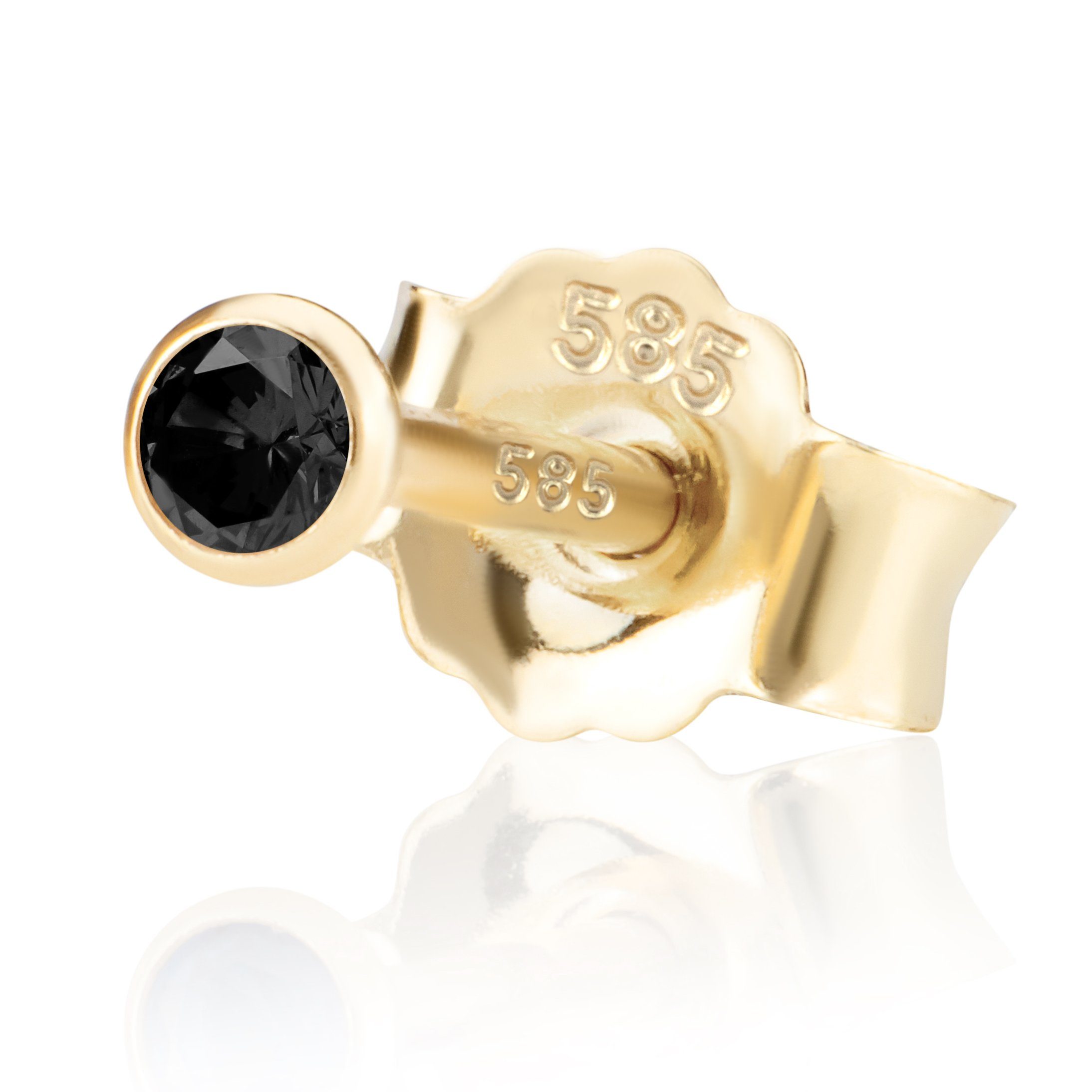 Single-Ohrstecker Einzel 2,0mm 585 Gelb Gold 14 K Ohrstecker Zirkon