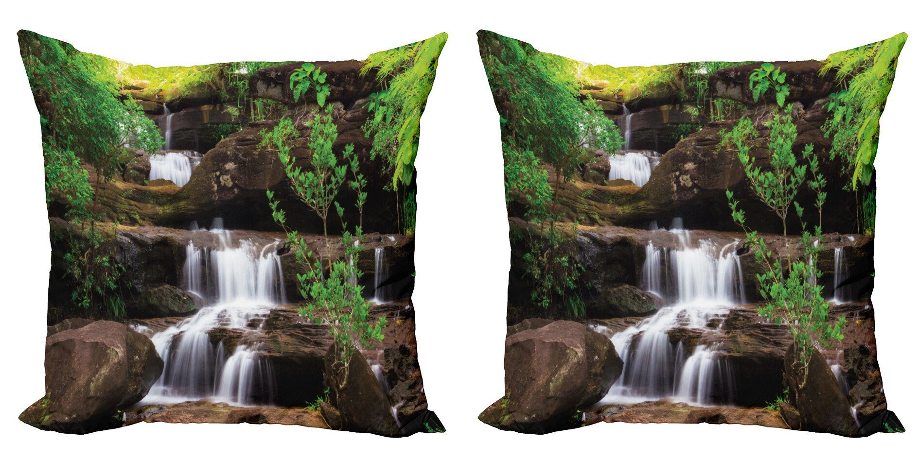 Treppe Accent Stück), Doppelseitiger Abakuhaus Rock (2 in Digitaldruck, Natur Modern Kissenbezüge Wasserfall