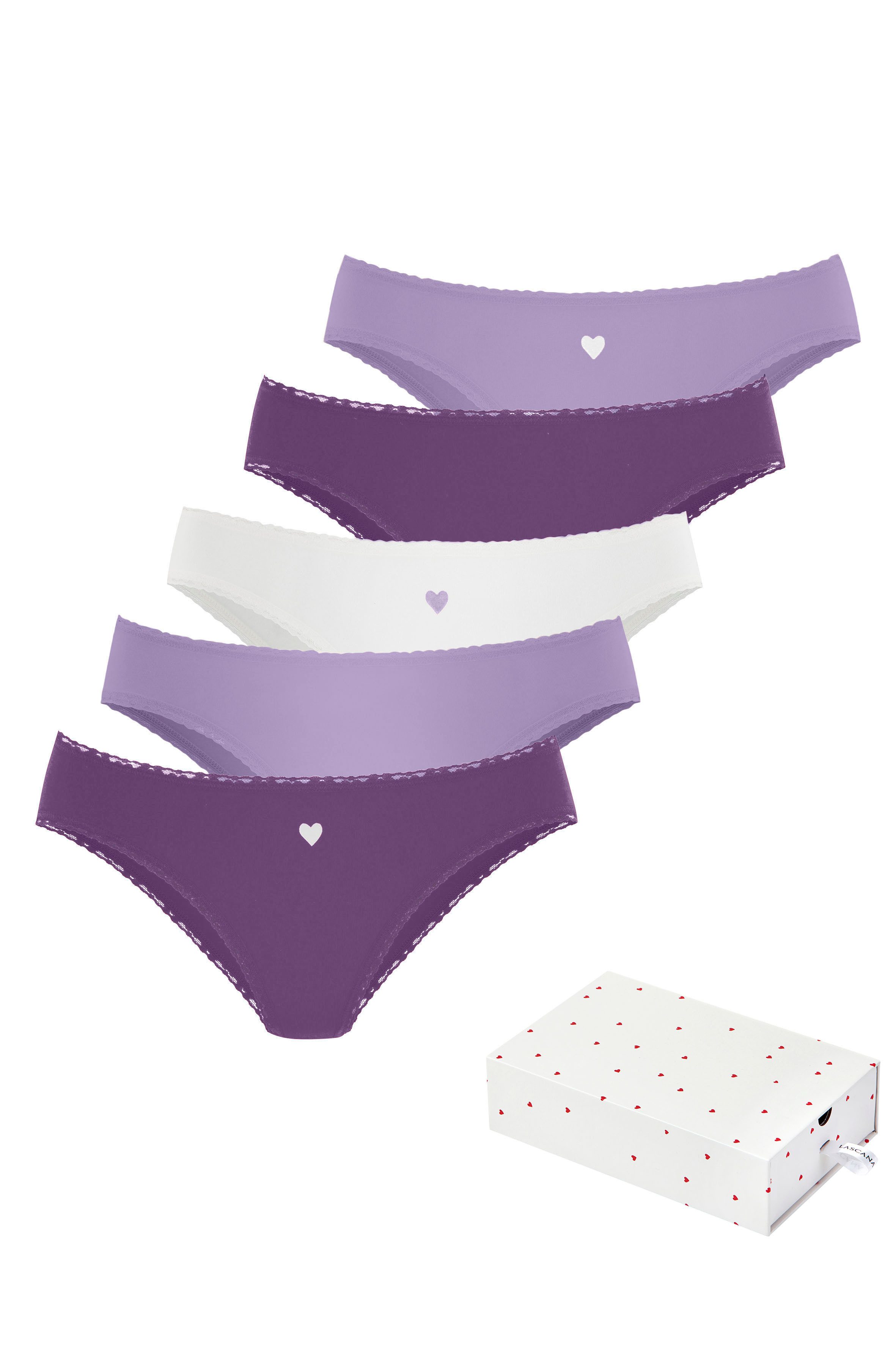 LASCANA Jazz-Pants Slips Geschenk Box (5er-Pack) mit süßen Herzchen-Prints und aus elastischer Baumwoll-Qualität