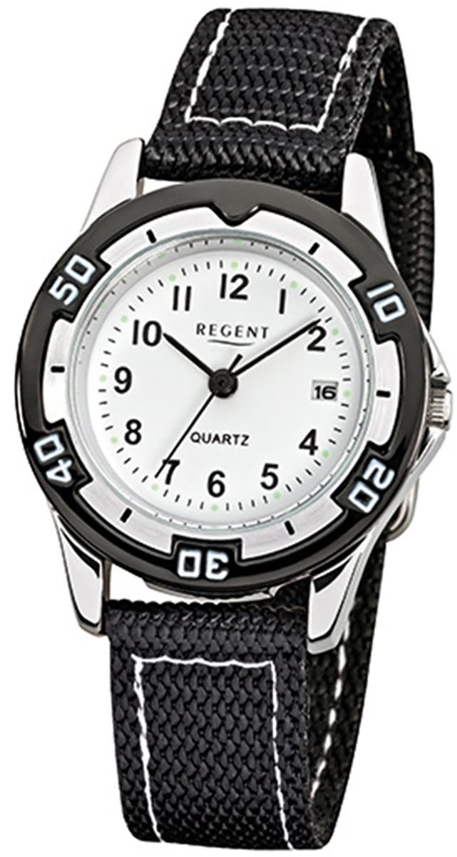 Regent Quarzuhr Regent Kinder-Armbanduhr schwarz Analog, (Analoguhr), Kinder Armbanduhr rund, klein (ca. 29mm), Textil, Stoffarmband