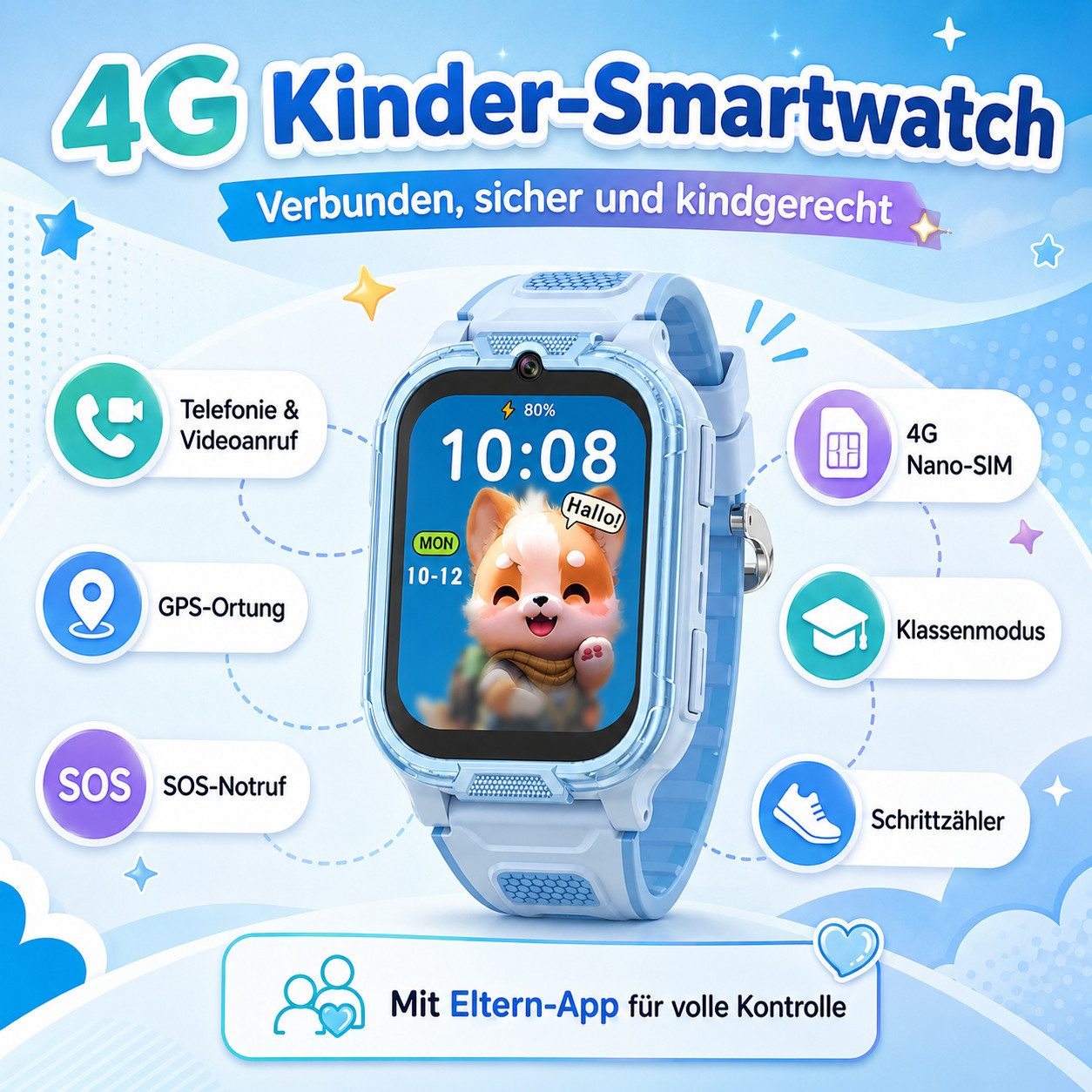 Fyrove Kinderuhr Smartwatch Kinder mit GPS und 4G, Installierbare APP Smartwatch (Smartwatch cm) (1,83 Zoll), 1,83"", 8GB, GPS+LES, 4G-LTE, IP67, SOS, Bluetooth – Bild 2 von 5