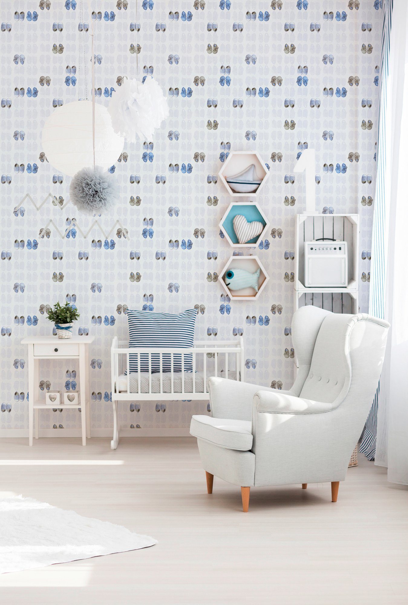 walls glatt, blau/weiß Wall K&L Tapete Art living Stars, Little Vliestapete Kinderzimmer