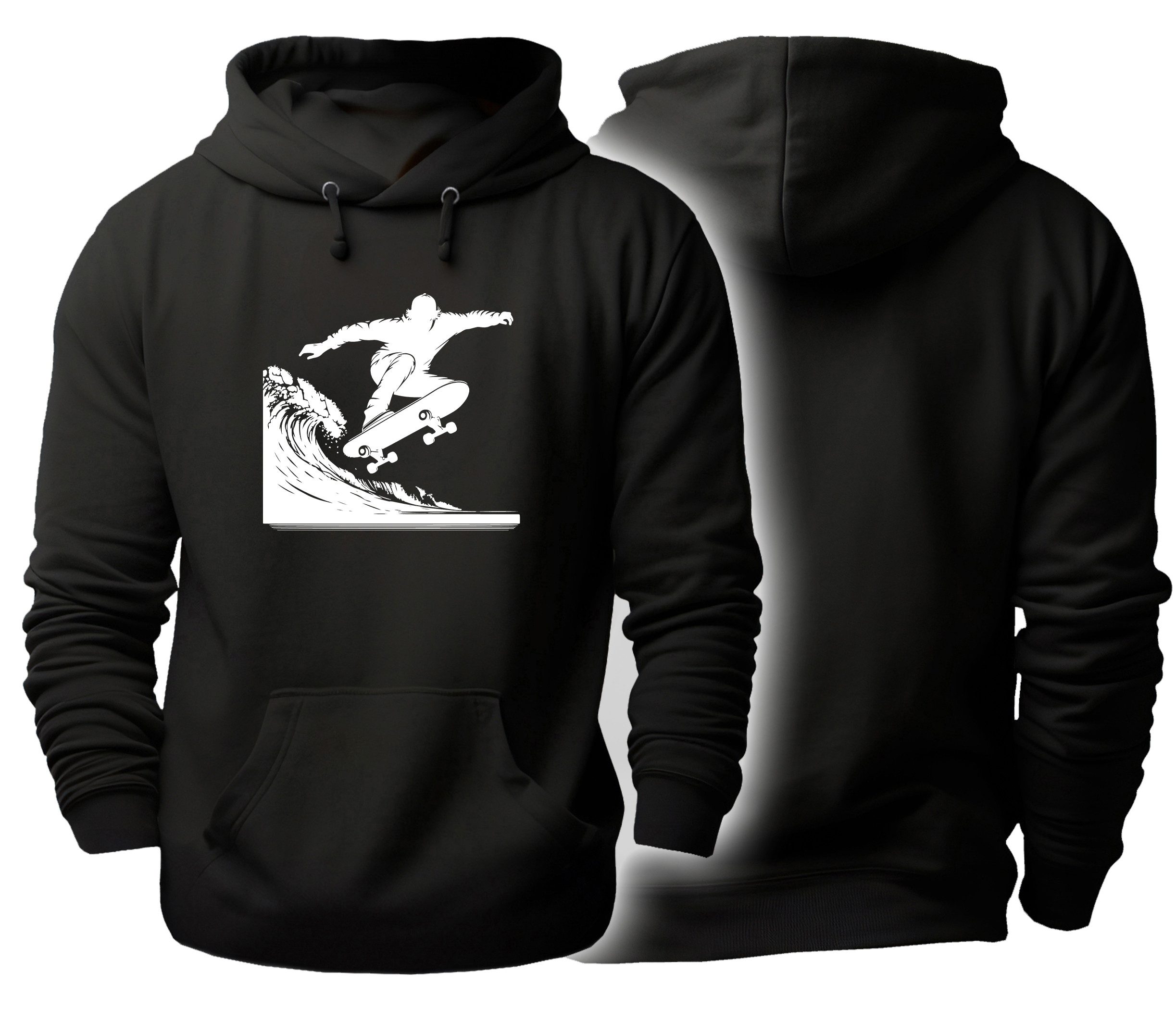 Hoodie Skater Kapuzen Pulli - Skateboarder auf Welle