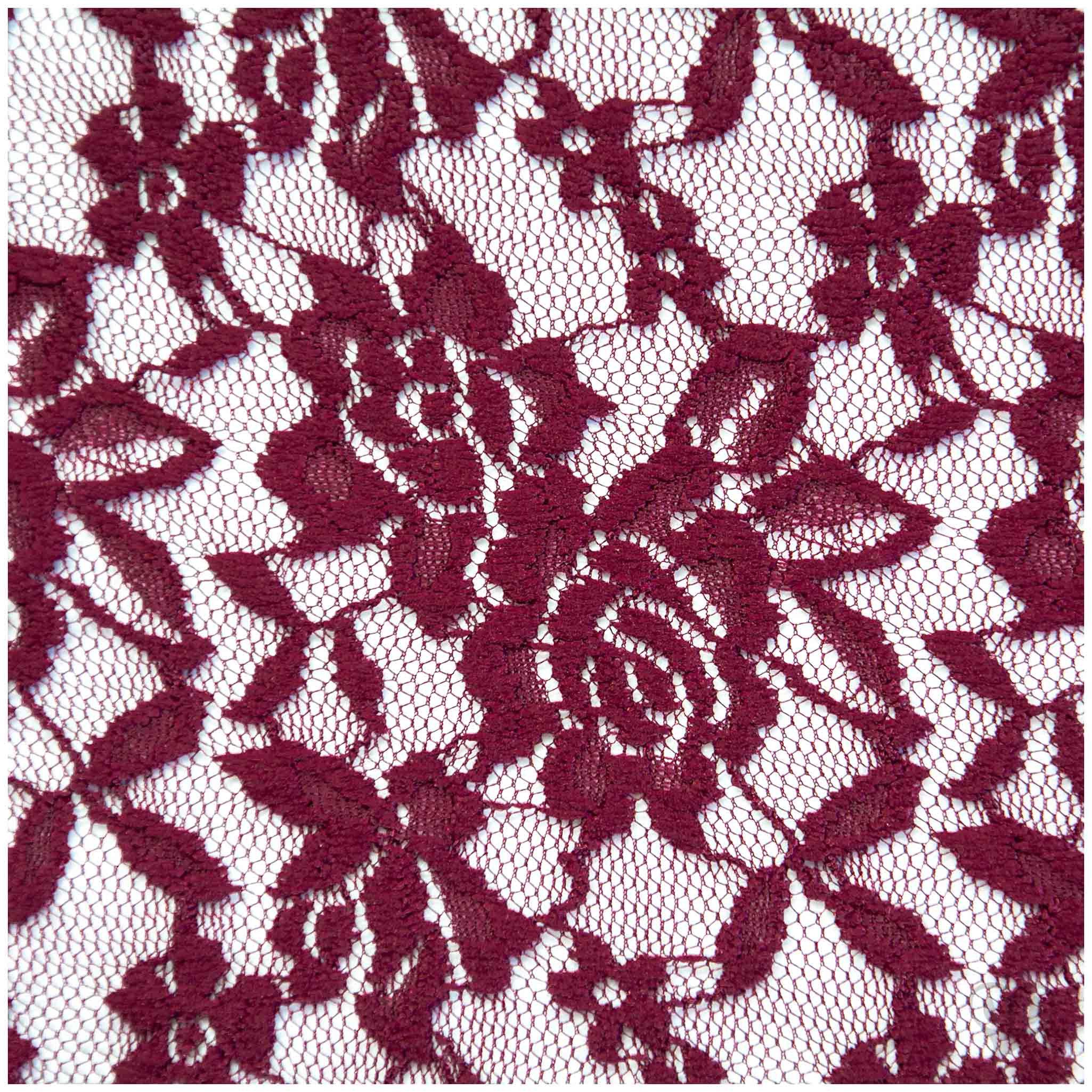 maDDma Stoff Spitzenstoff elastisch Meterware 145cm breit Blumenmuster 145g/m², bordeaux