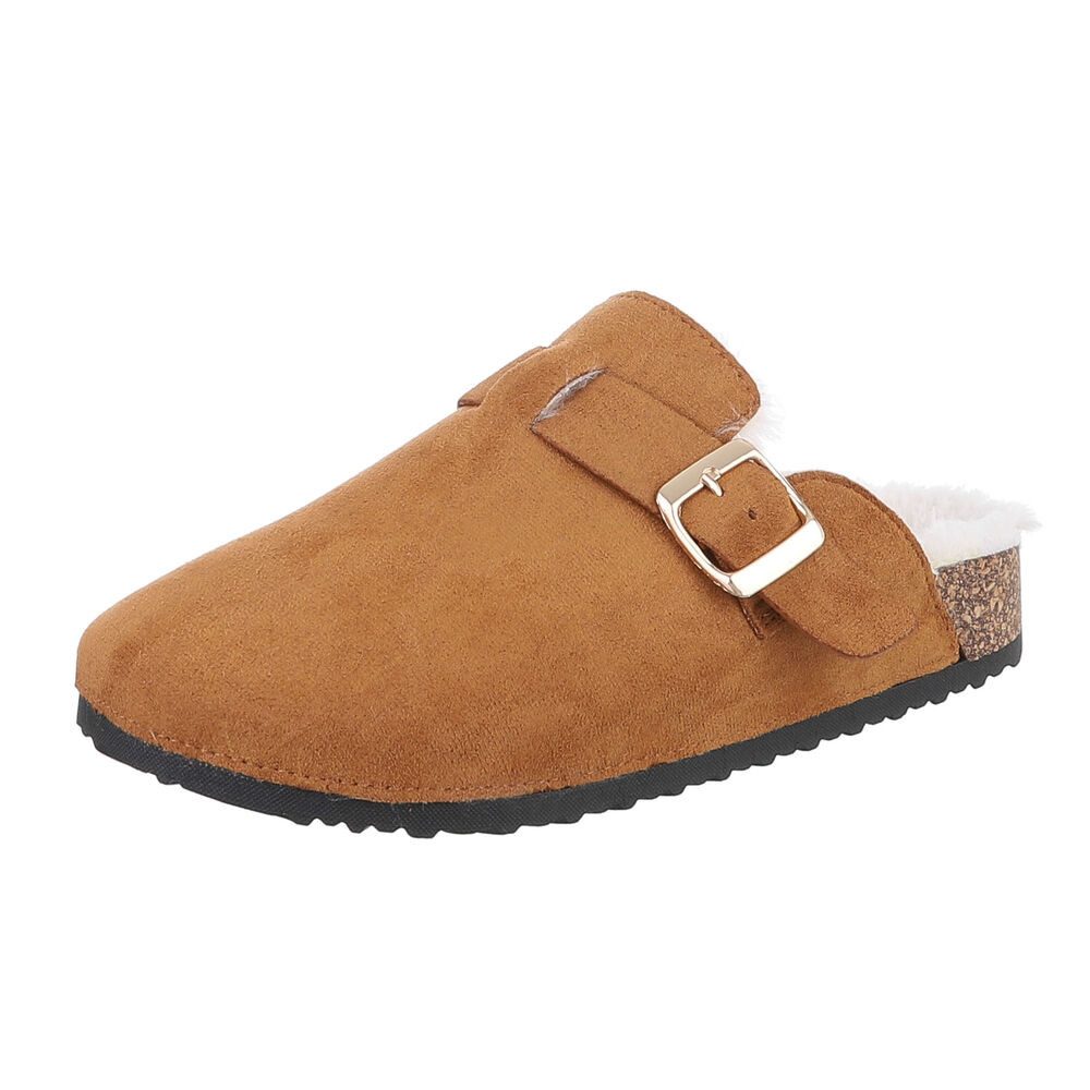 Ital-Design Damen Hausschuhe Freizeit Hausschuh (87417773) Flach Hausschuhe in Camel