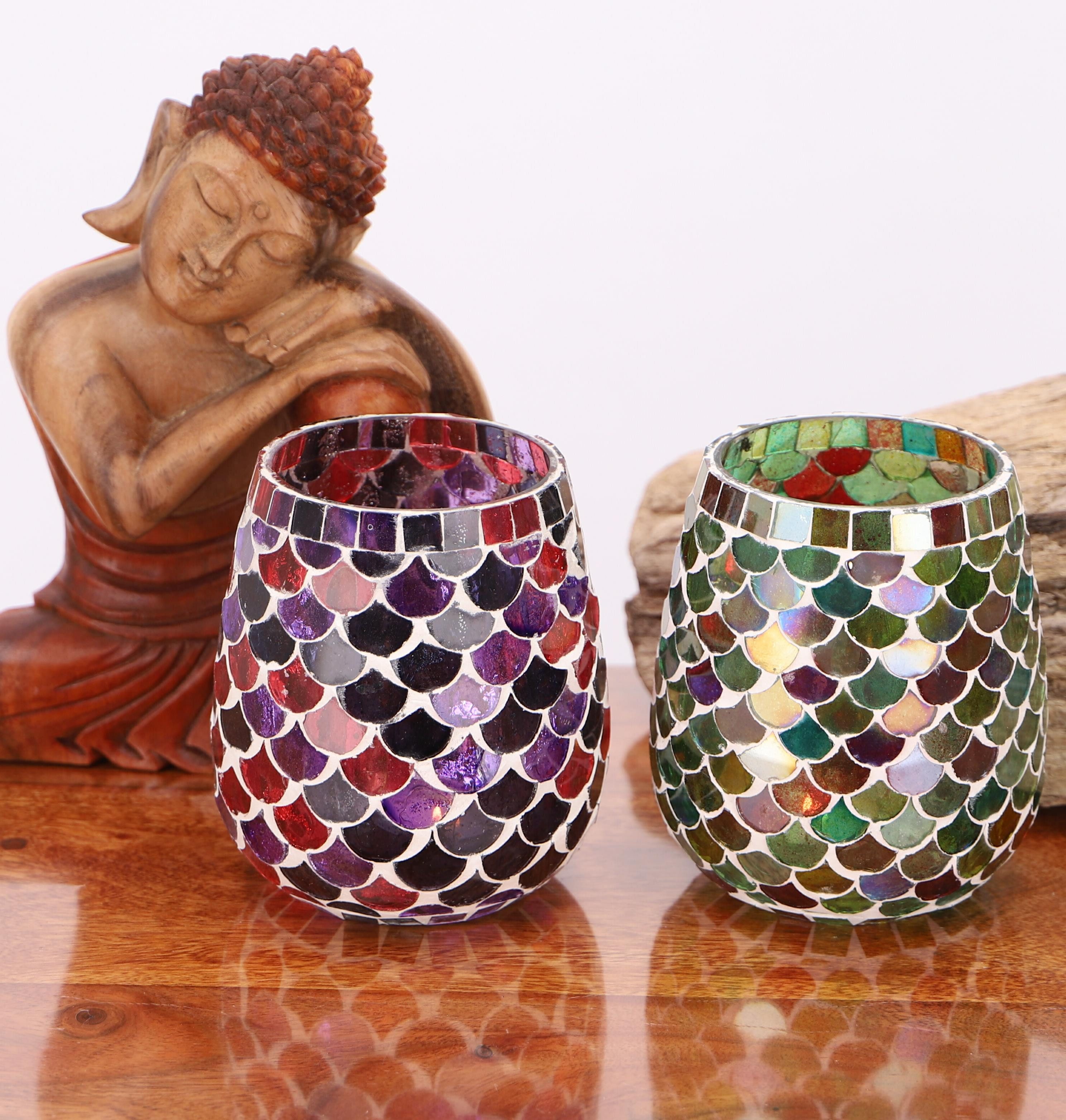 Guru-Shop Windlicht 2 handgearbeitete Glas Mosaik günstig online kaufen