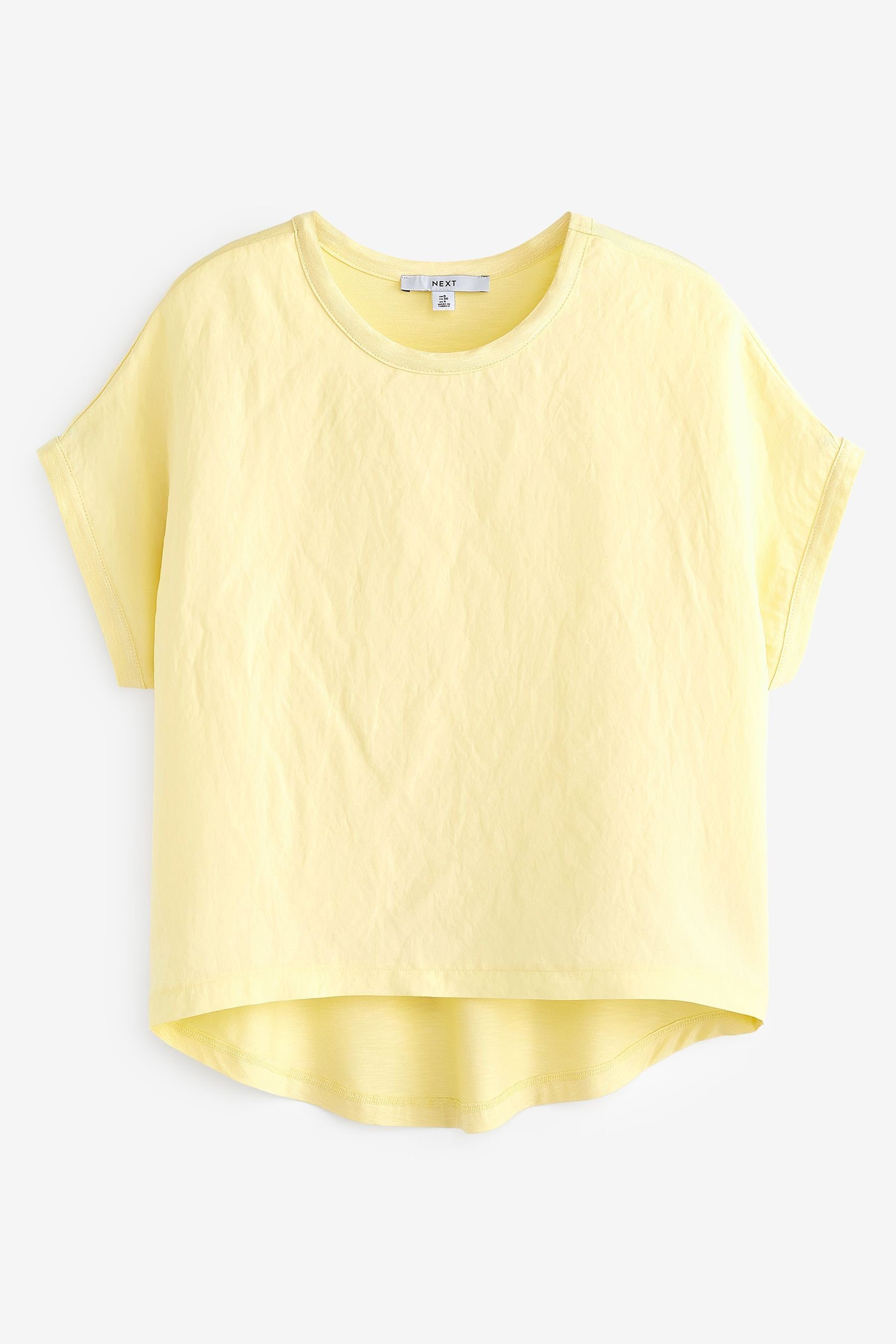 Next T-Shirt Kastiges Kurzarm-T-Shirt aus Cupro-Mischgewebe (1-tlg) Yellow