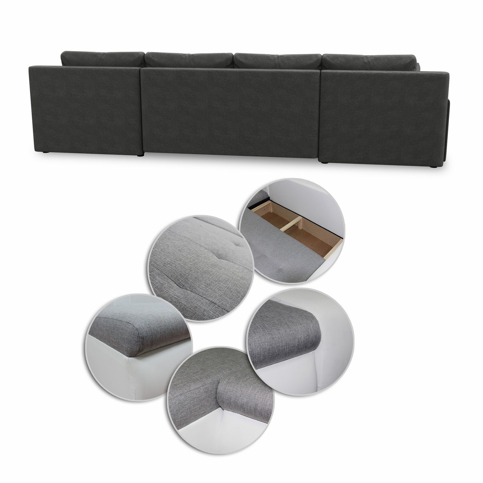Sofnet Wohnlandschaft Faris U, mit Schlaffunktion und Bettkasten, Ecksofa, U-Form Couch, Schlafsofa mit Wellenfeder