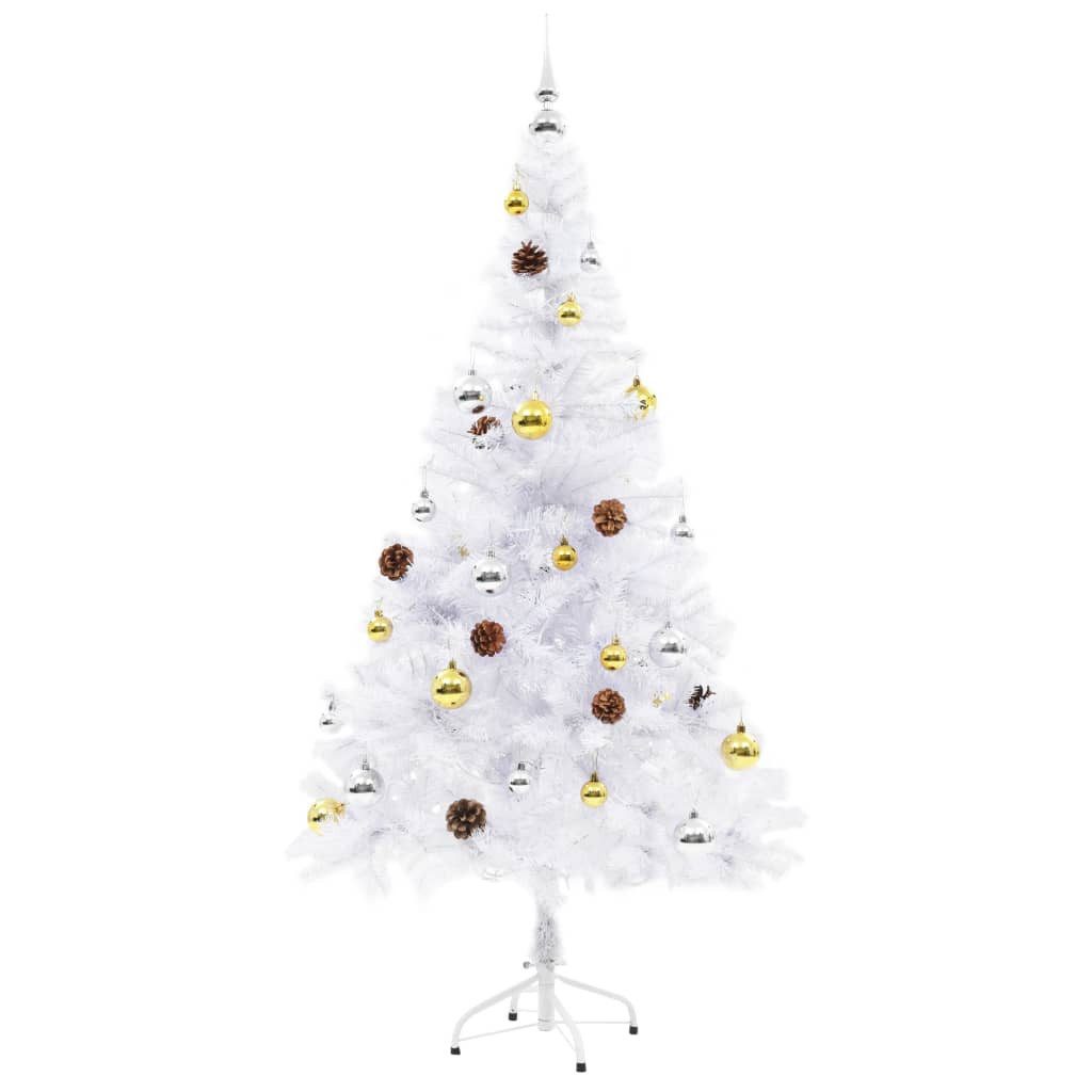 vidaXL Künstlicher Weihnachtsbaum Künstlicher Weihnachtsbaum mit Beleuchtung & Kugeln Weiß 150 cm