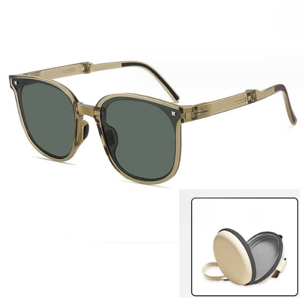 AUzzO~ Sonnenbrille Polarisiert Retro Vintage Outdoor UV-Schutz mit Brillenetui Modelle für Männer und Frauen Zusammenklappbar Grün