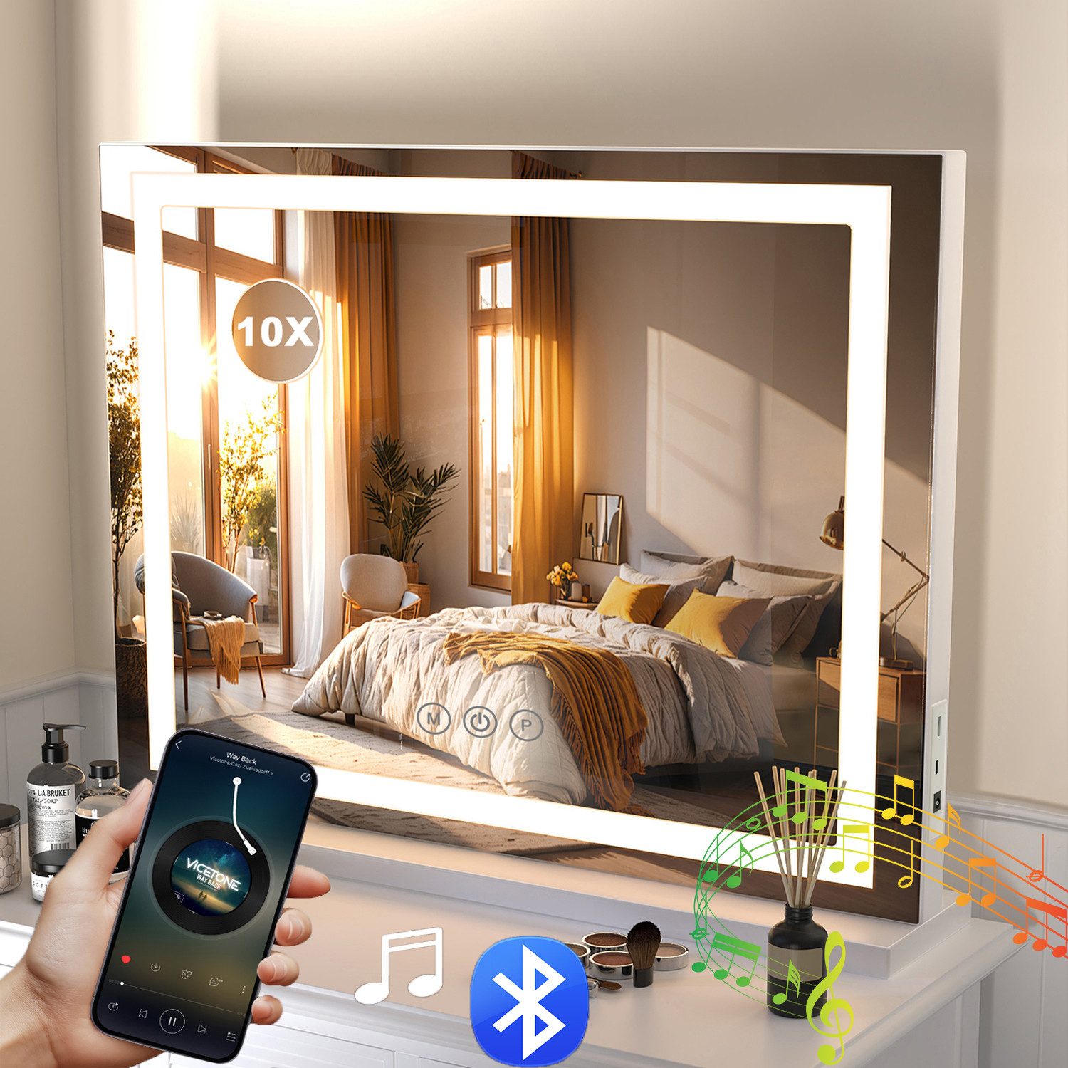 Schminkspiegel Musik Schminkspiegel mit Beleuchtung, Spiegel Bluetooth-Lautsprecher