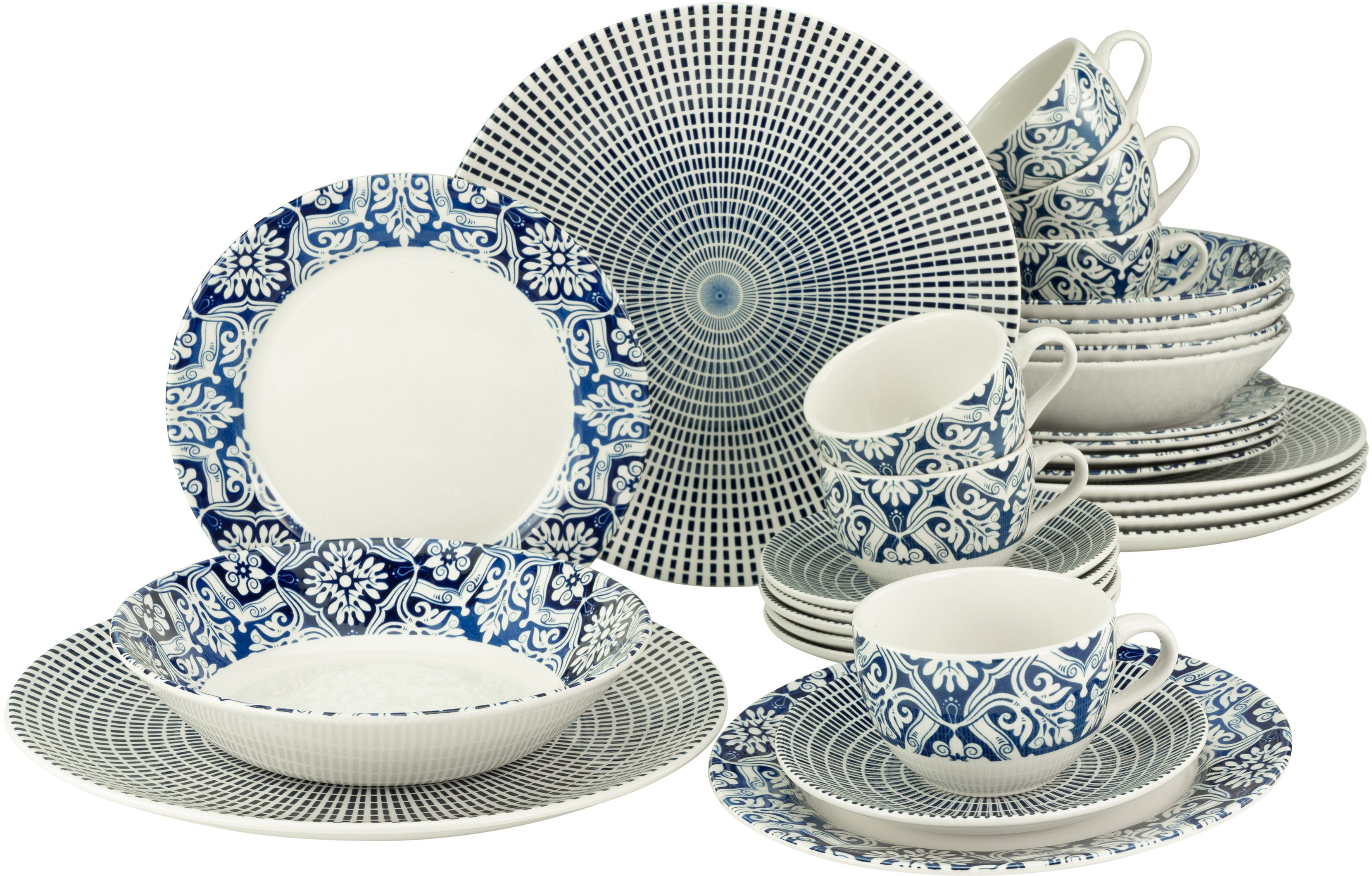 CreaTable Kombiservice Geschirr-Set Personen (30-tlg), 2 Service, für Teile, orientalisches 6 Personen, Steingut, 6 Marrakesch Dekor, 30