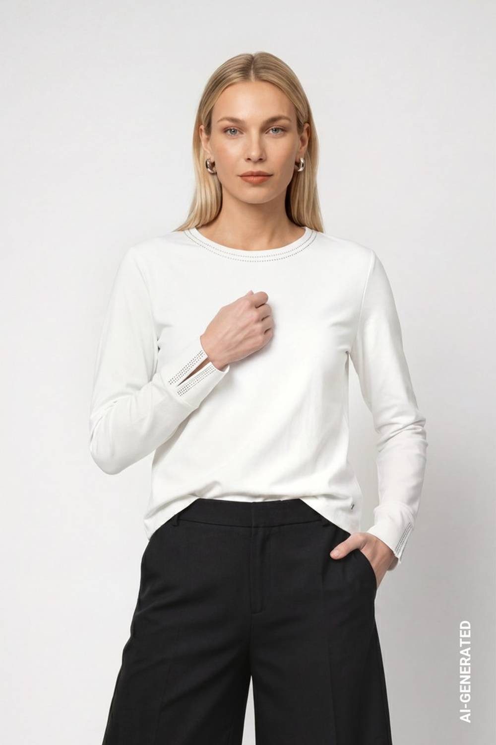 Monari T-Shirt 810053 Baumwoll-Langarmshirt mit Strassdetails
