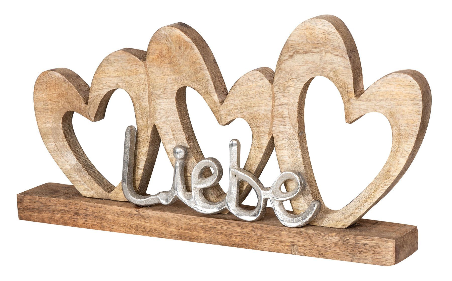 Levandeo® Dekoobjekt, Aufsteller Herz 40x22cm Liebe Schriftzug Mango Holz Metall Braun Variante 1