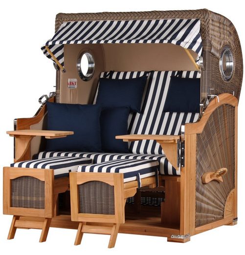 bene living Strandkorb »Ammersee Grande XL Teak Bullauge - PE grau