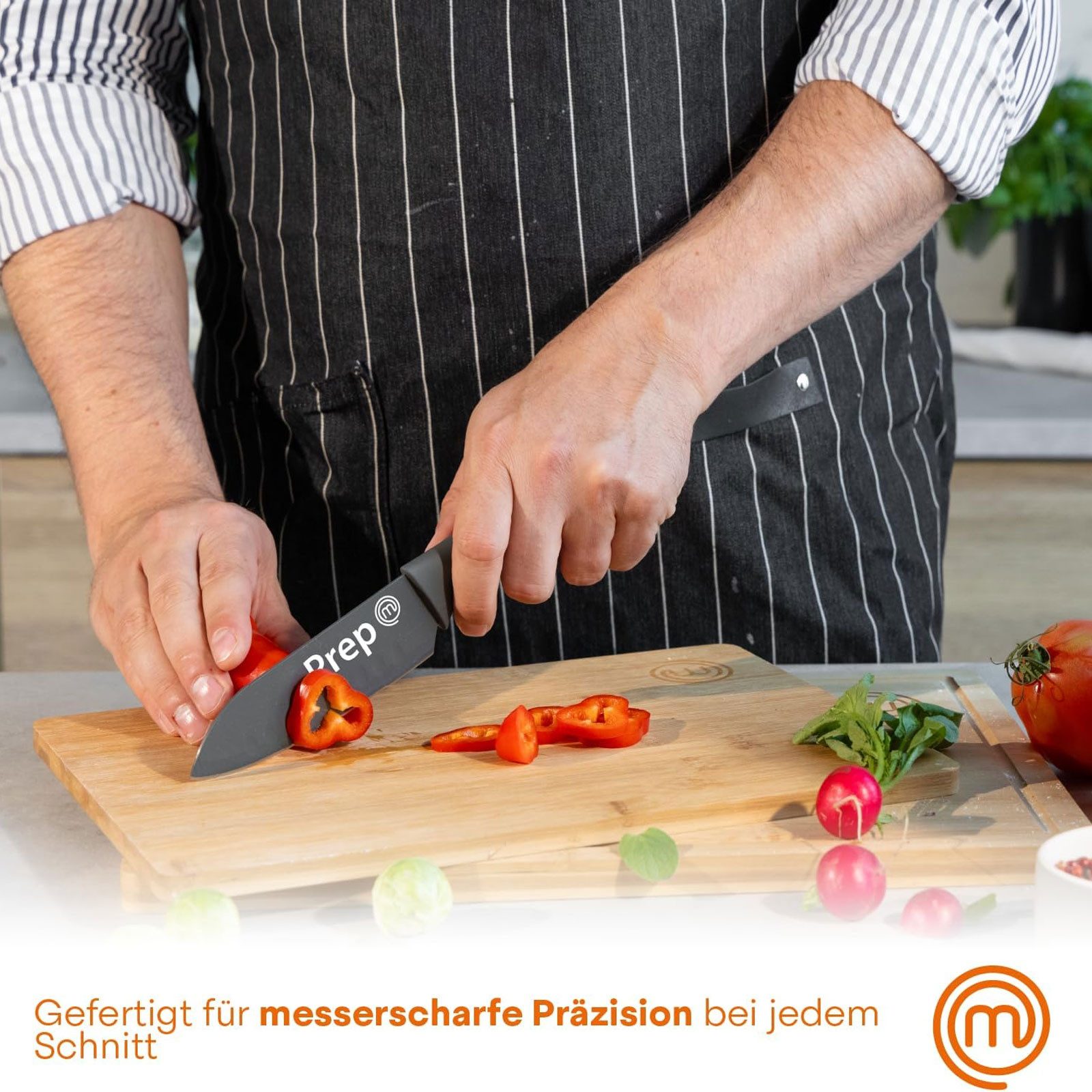 Masterchef Messer-Set Küchenmesser-Set, Die hochwertigen Edelstahlklingen werden von Hand geschliffen.