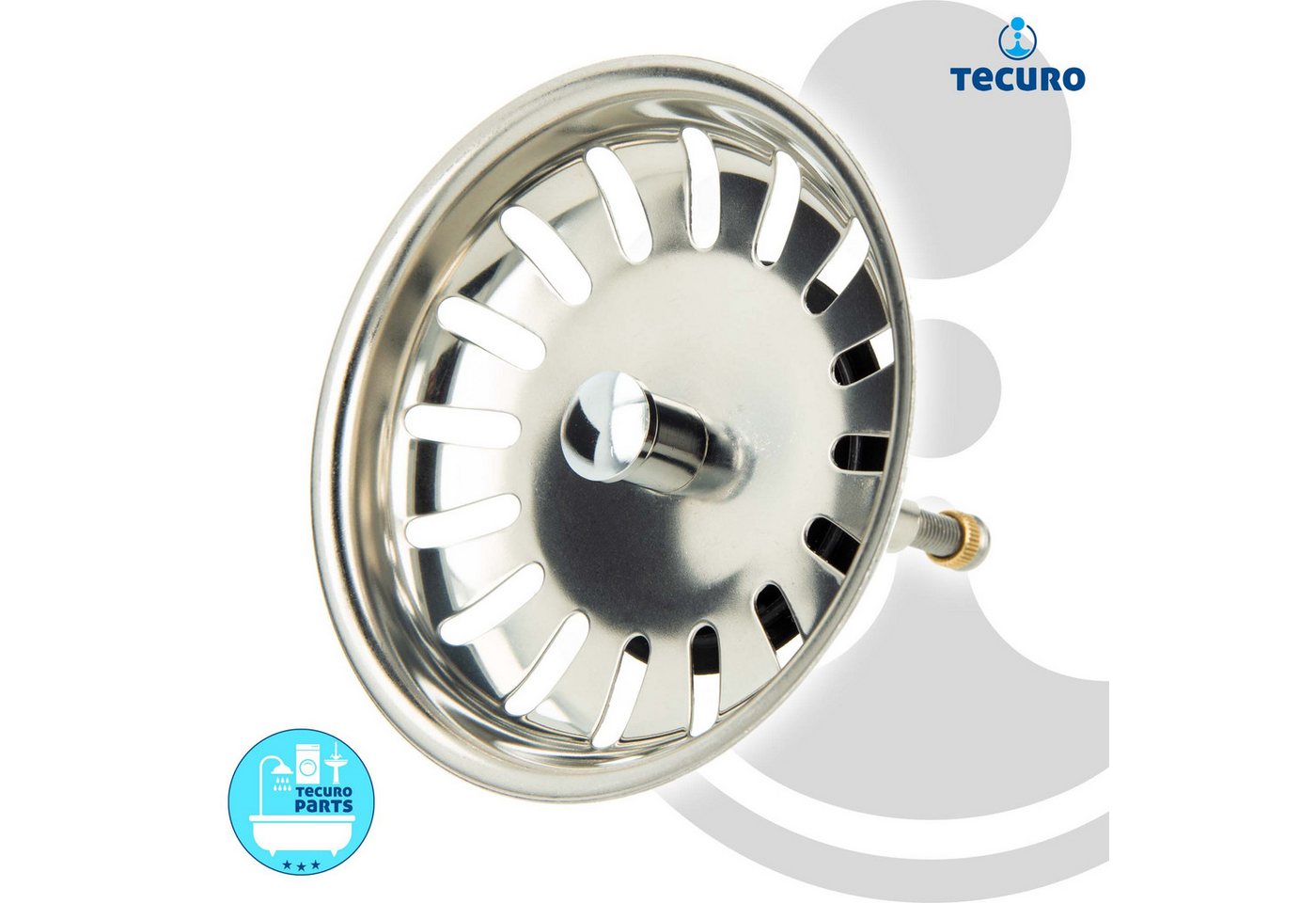 Thumbnail - tecuro Siphon Siebkorb Ø 81 mm mit Metall-Führungsstange 8 mm und Höhenverstellung