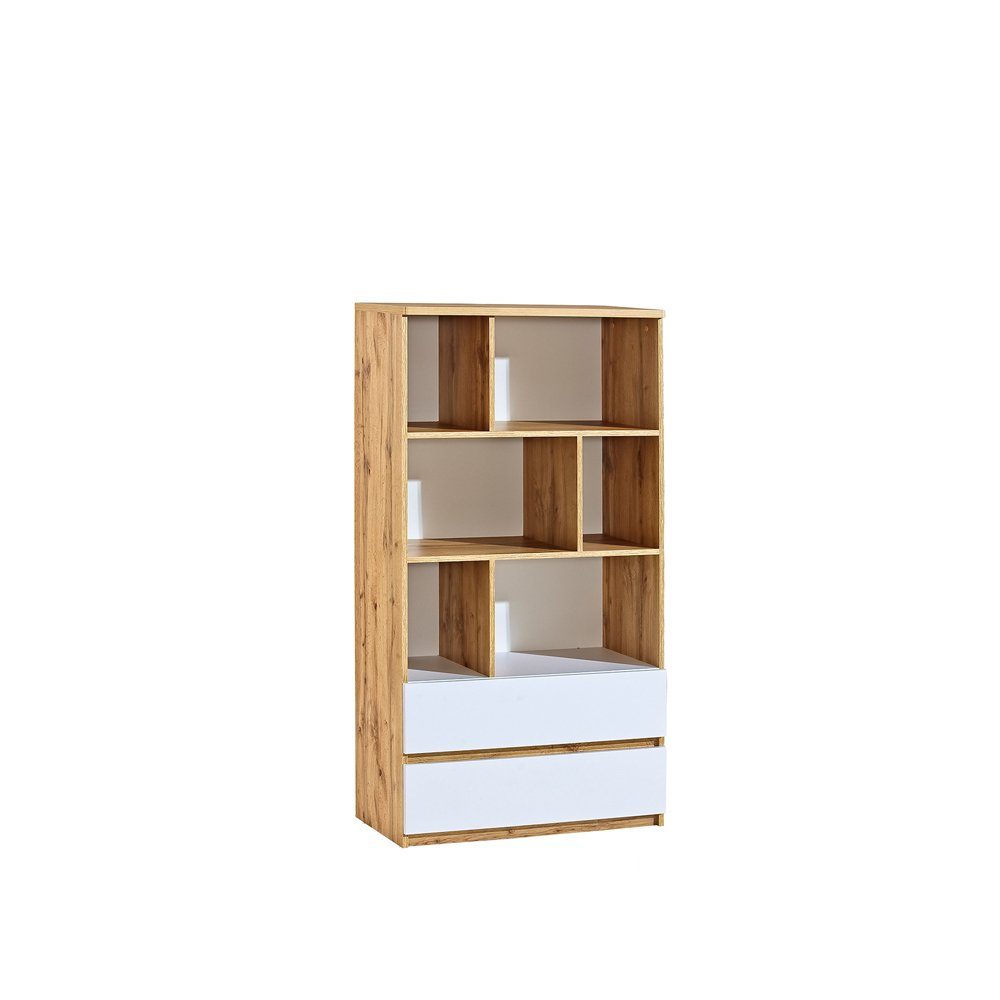 Marmex Möbel Mehrzweckregal ARCA 04 Dekoregal Bücherregal mit 2 Schubladen Eiche wotan/arktisweiß