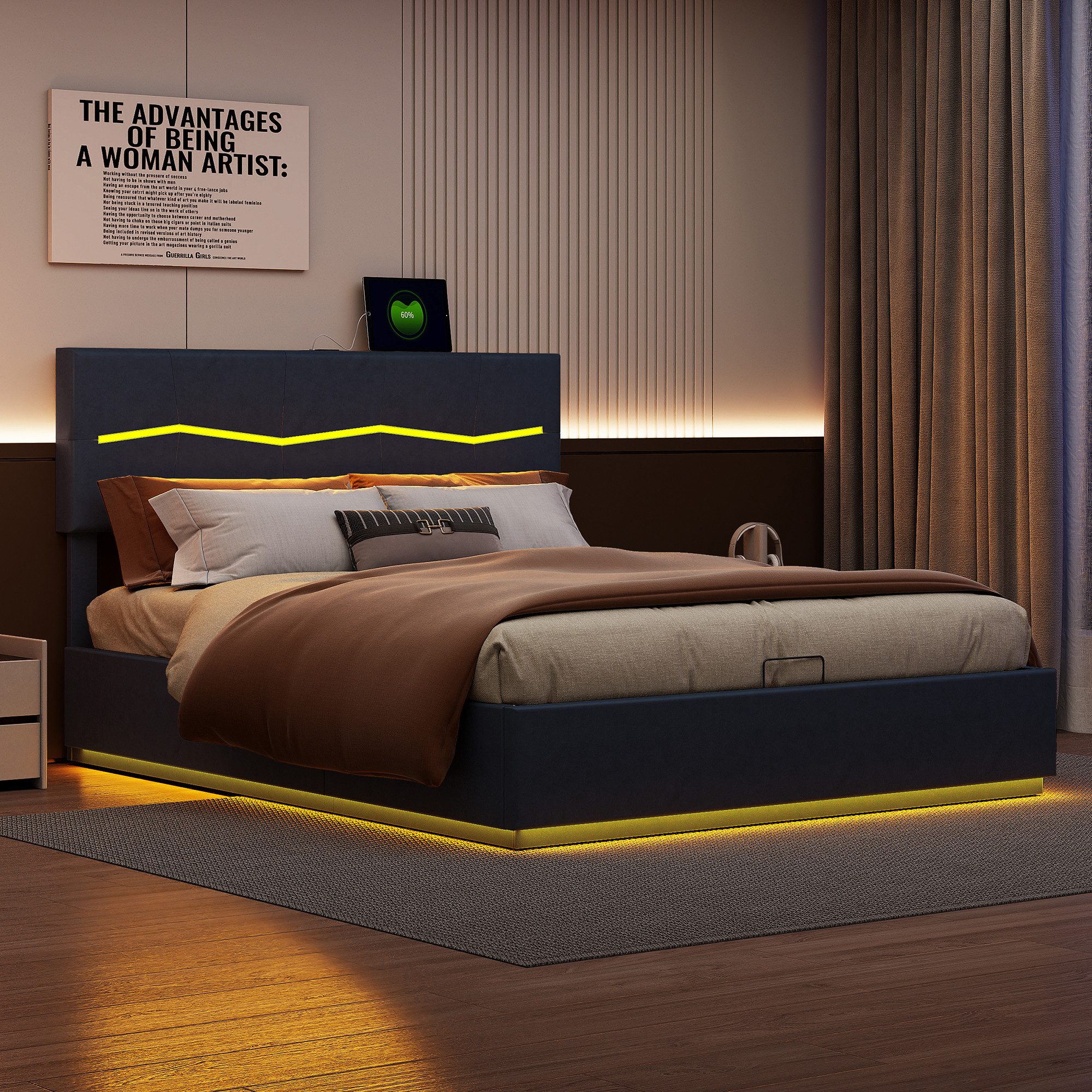 Furnishings Home Polsterbett Stauraumbett Doppelbett LED günstig online kaufen