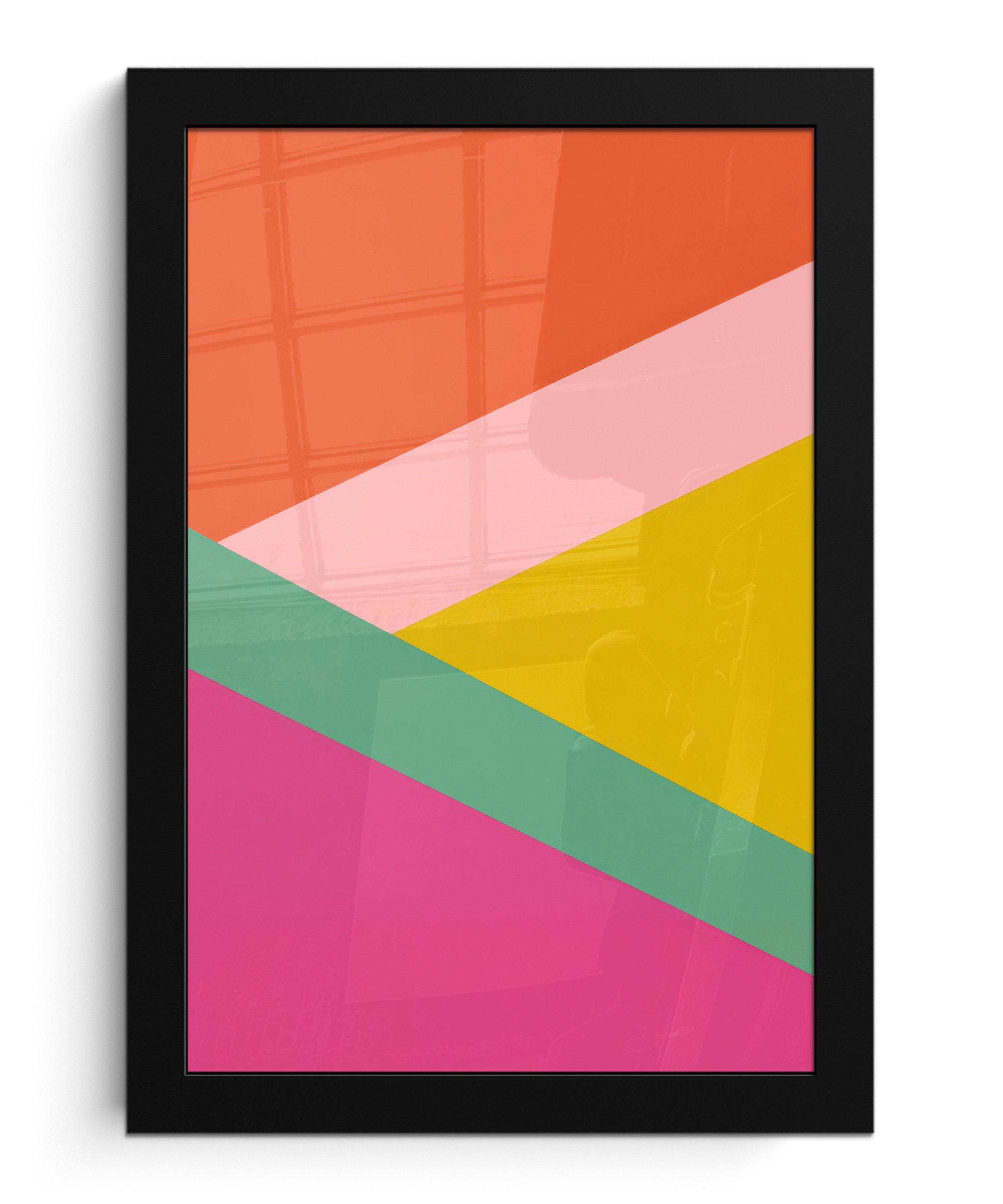 MuchoWow Poster Dreiecke - Bunt - Abstrakt, (1 St), Bilderrahmen, Zimmer Deko, Bild für Wohnzimmer, 20x30 cm