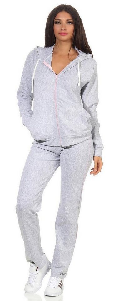 EloModa Jogginganzug Damen Jogginganzug Anzug mit Reißverschluss, S M (2 tlg) › grau - Onlineshop OTTO