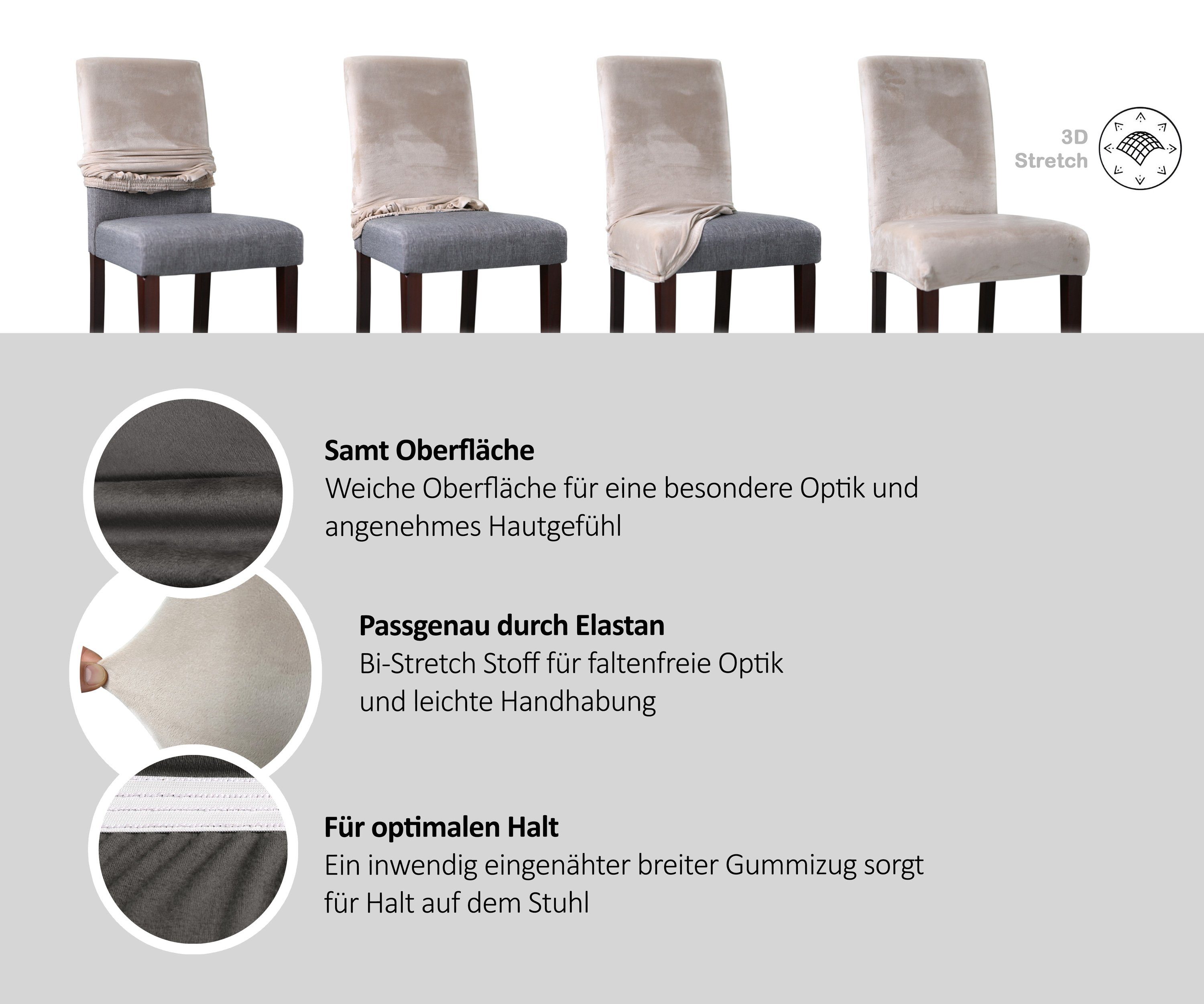 Beautex Stuhlhusse Lea Stuhlhussen, Samt Mikrofaser Stuhlbezug, elastische Stretch Husse