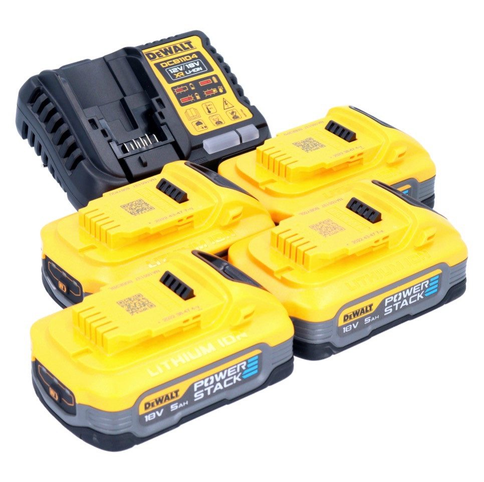 DeWalt DCB 1104 H4 Akku Starter Set 12 V / 18 V 4x Powerstack Akku 5,0 Ah Akkupacks