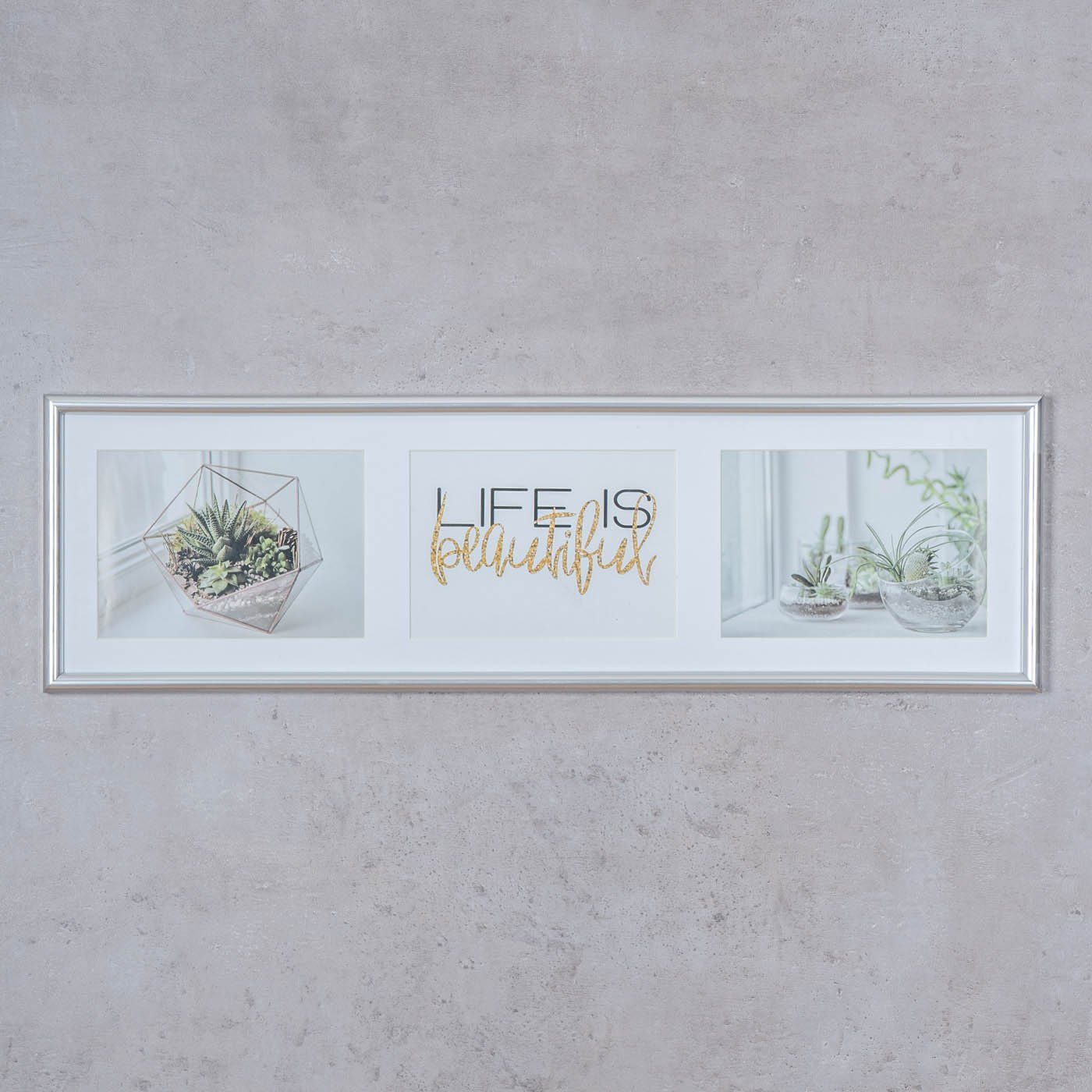 Levandeo® Bilderrahmen Collage, Galerierahmen 3 Fotos 13x18 Passepartout Silber Bilderrahmen