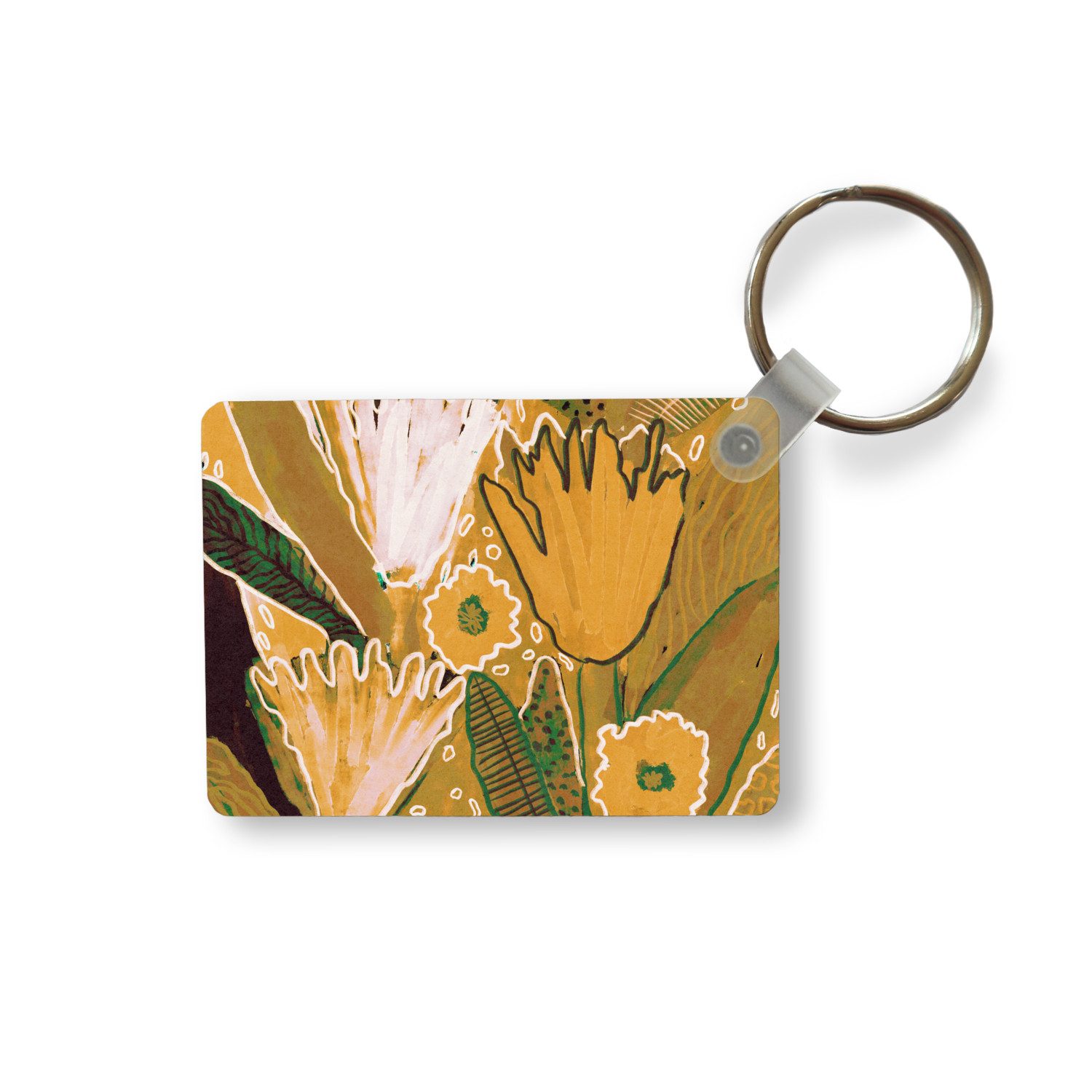 MuchoWow Schlüsselanhänger Blumen - Gelb - Pflanzen, Rechteckig mit Schlüsselring, Geschenk, Accessoire, 6x4 cm