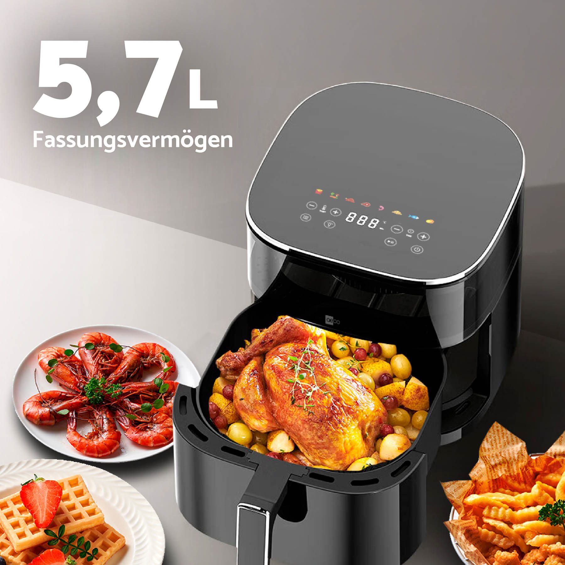 AECO Heißluftfritteuse, 1700 W, Rezeptheft
