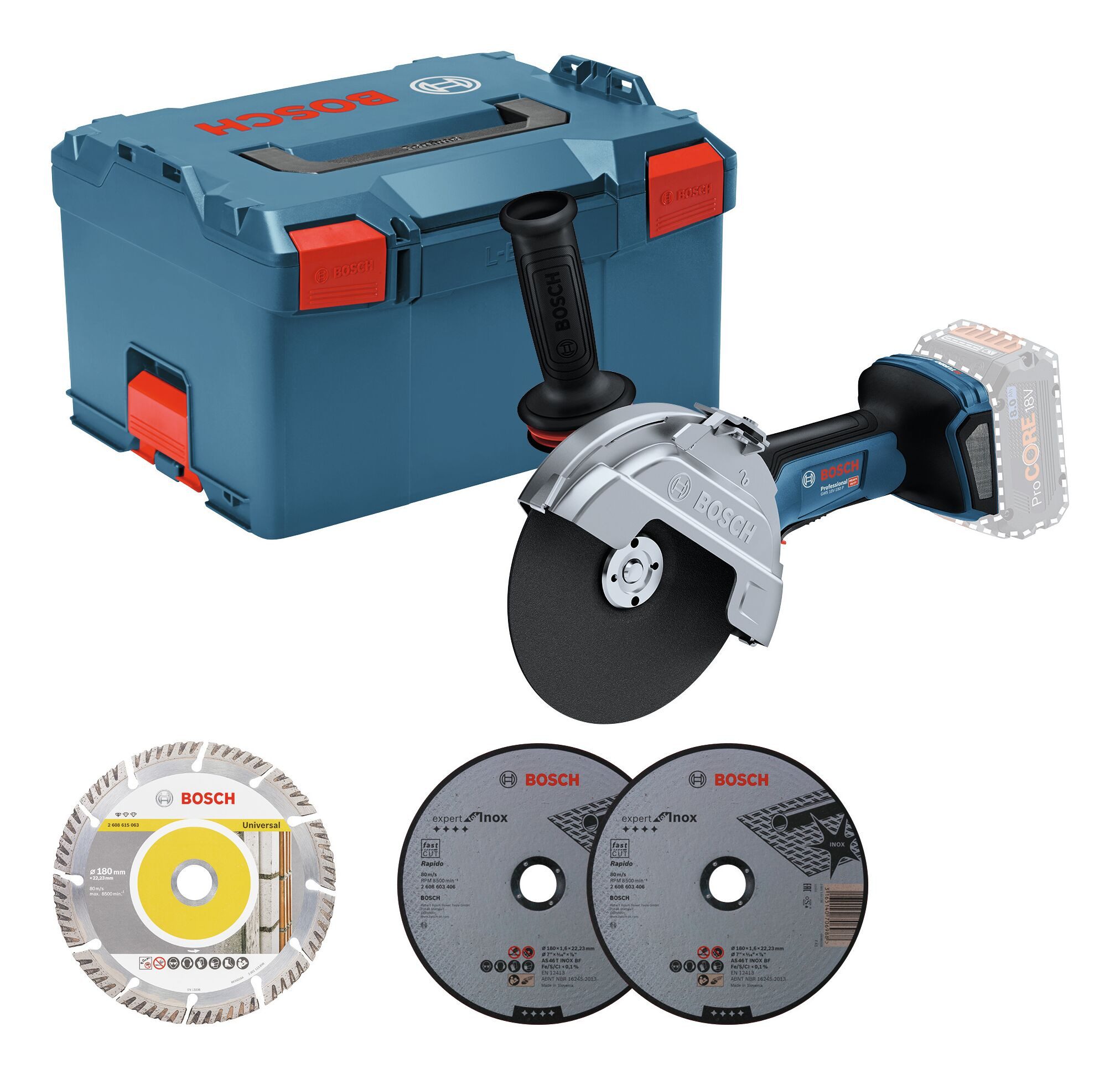 BOSCH Akku-Winkelschleifer GWS 18V-180 P, max. 6100 U/min, Ohne Akku - in L-BOXX 238