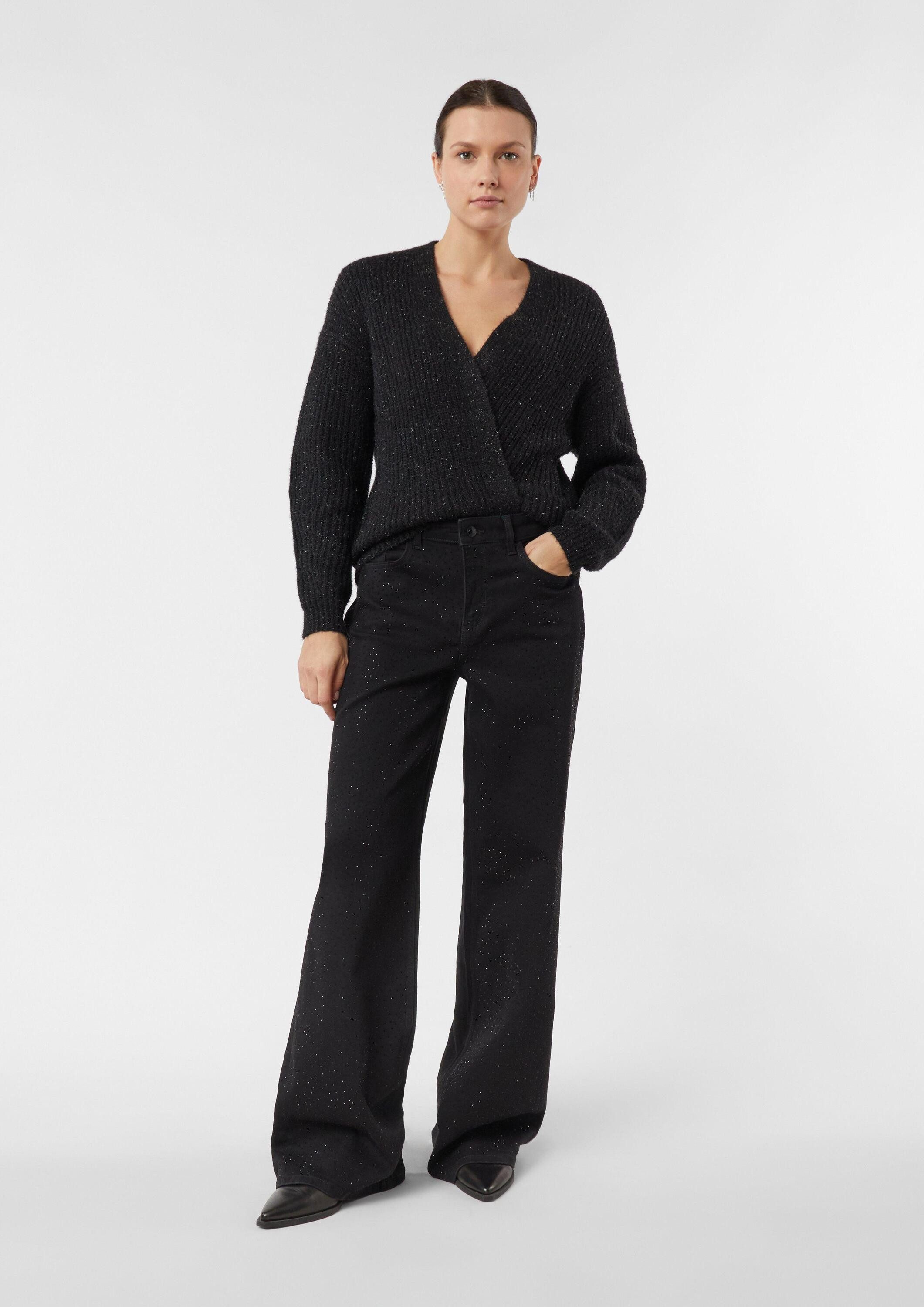 comma Weite Jeans Jeans-Hose Wide-Leg-Jeans mit Schmucksteinen