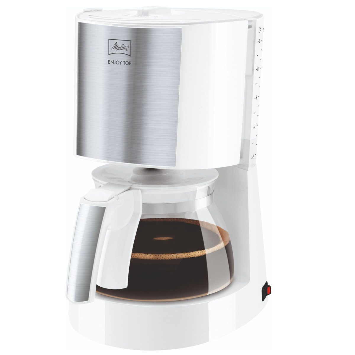 Melitta Filterkaffeemaschine Enjoy Top 1017-03 weiß von Volle abgestimmte 10 Tassen Brühtemperatur Aromaentfaltung Glaskanne, 1x4, durch perfekt 93° die
