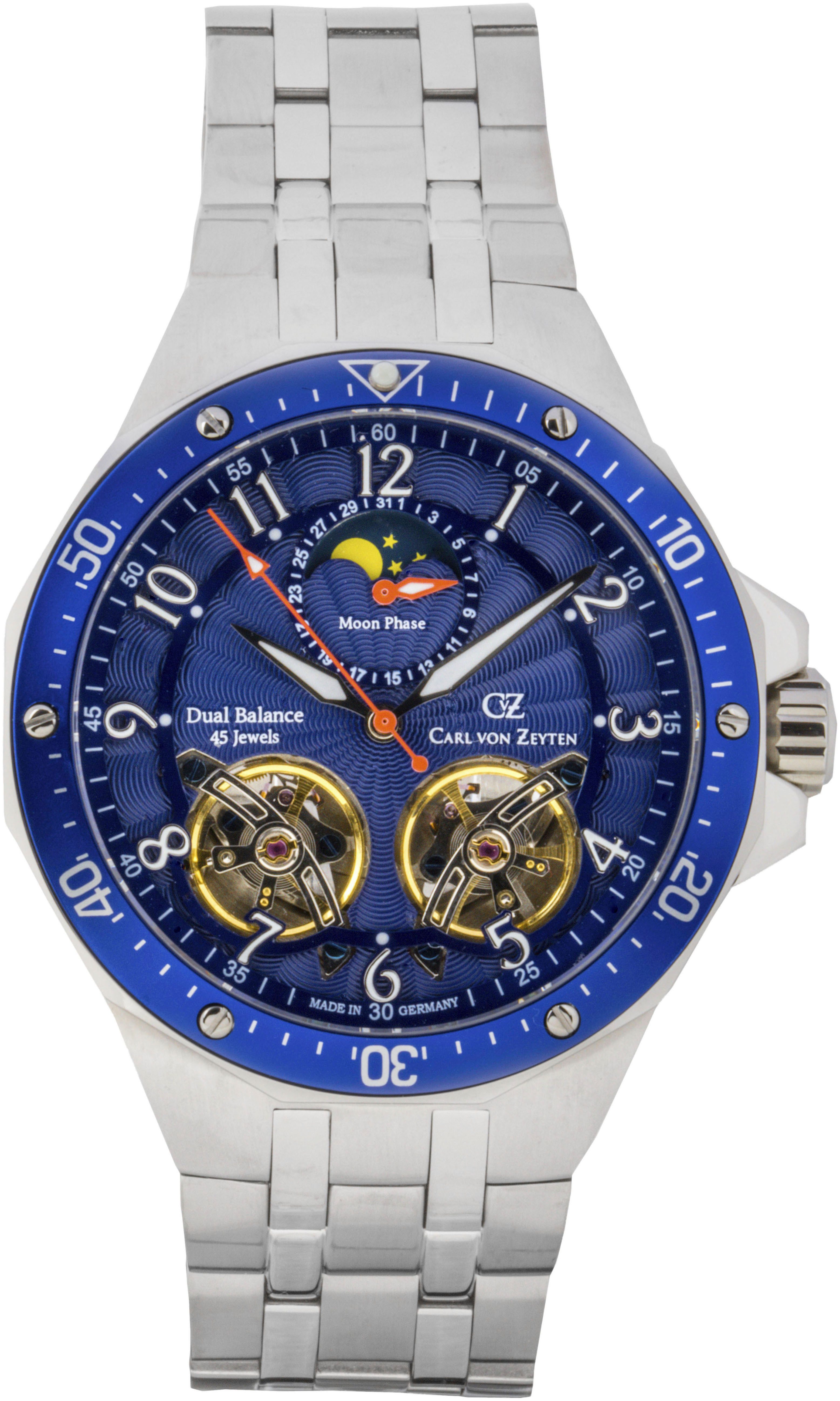 Carl von Zeyten Automatikuhr Kirchzarten CVZ0093BLMS, Armbanduhr, Herrenuhr, Made in Germany, Mechanische Uhr