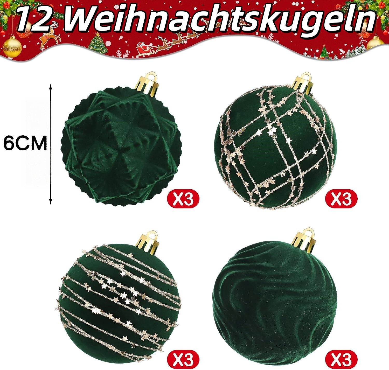 Sorvyzxn Weihnachtsbaumkugel Weihnachtsdeko Weihnachtskugeln 12-teiliges Set,Weihnachtsbaumschmuck, für Neujahrsparty Hochzeit Feiertag Weihnachtsdekoration – Bild 2 von 5