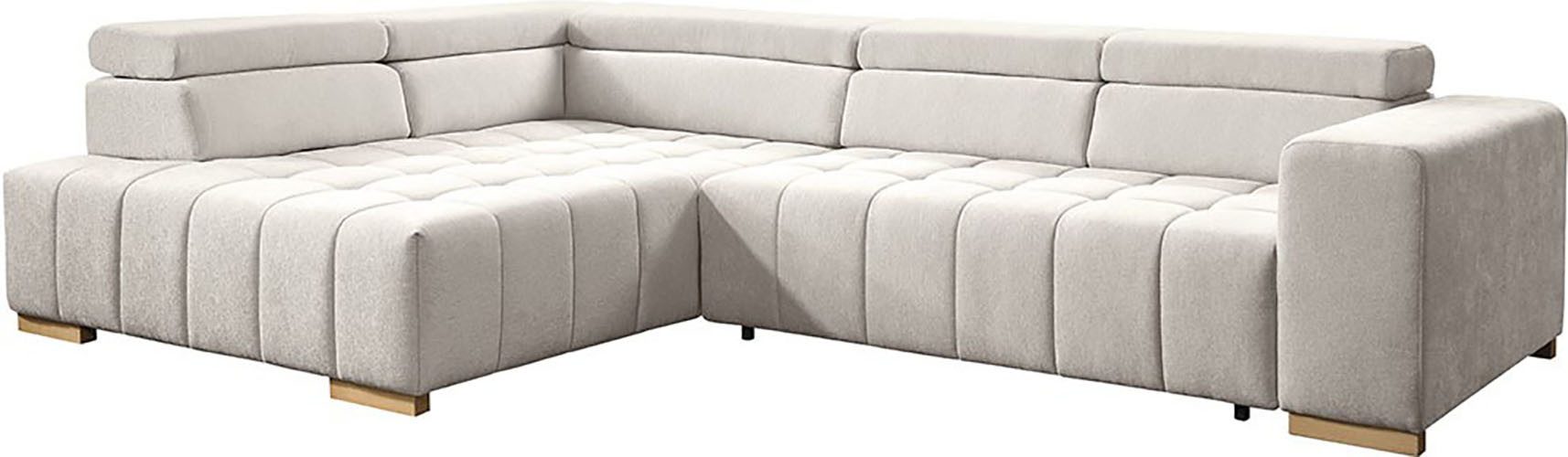 exxpo - sofa fashion Ecksofa Elianos, hoher Sitzkomfort, aufwendige Kreuzsteppung im Sitz, L-Form, Kopfteile & Sitztiefe verstellbar, ohne Bettfunktion