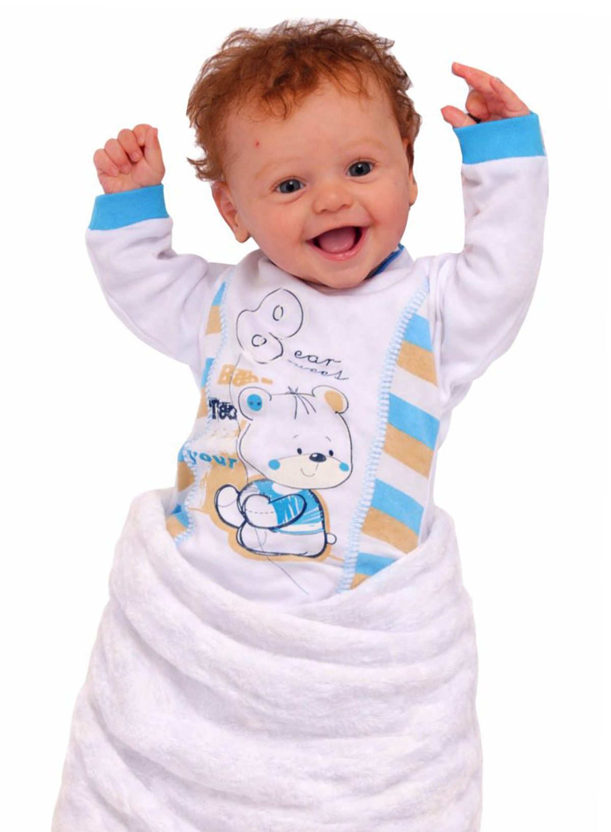 La Bortini Body Baby Langarmbody gestreift mit Bärchen aus reiner Baumwolle, 44 50 56 62 68