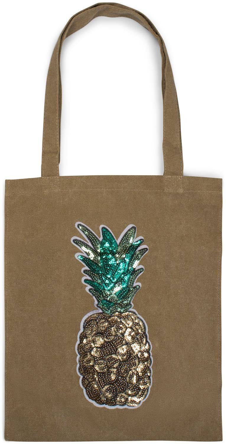 styleBREAKER Tragetasche 1 tlg Einkaufstasche Pailletten Ananas