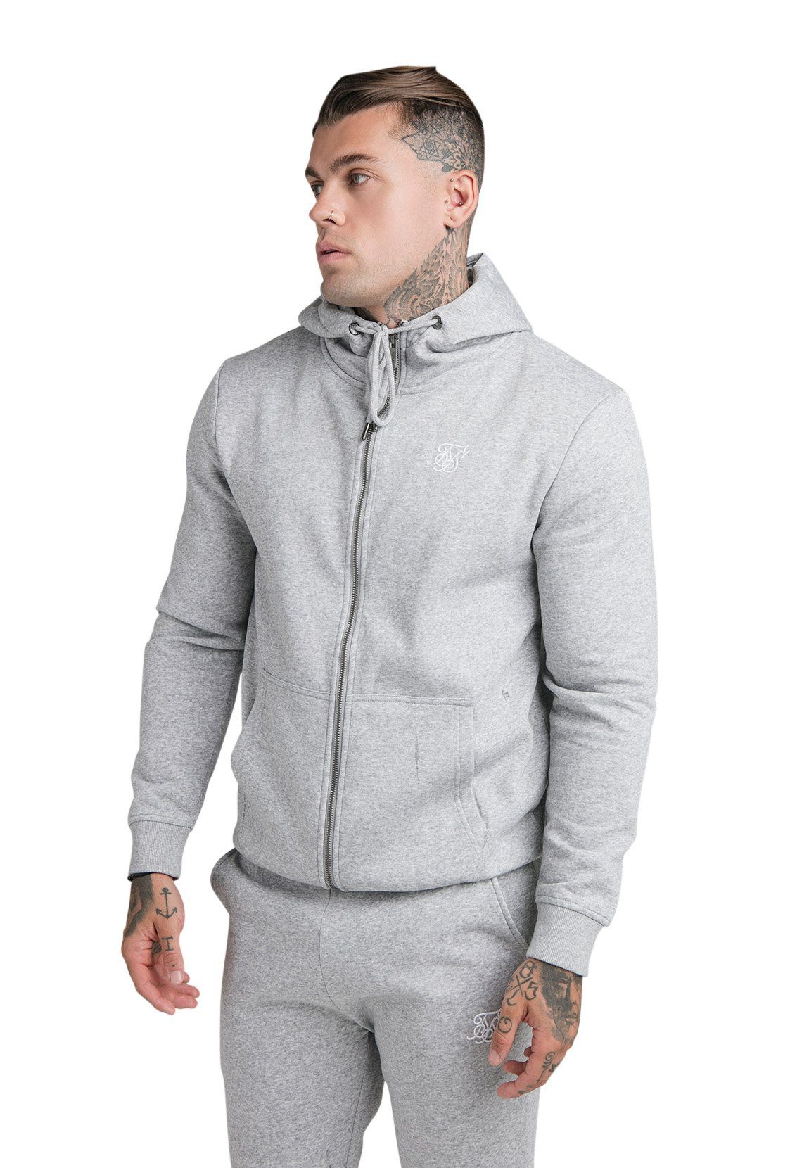 Sweater HOODIE Grey CORE Marl Herren ZIP FUNNEL SikSilk Siksilk NECK SS-18909 Zipper