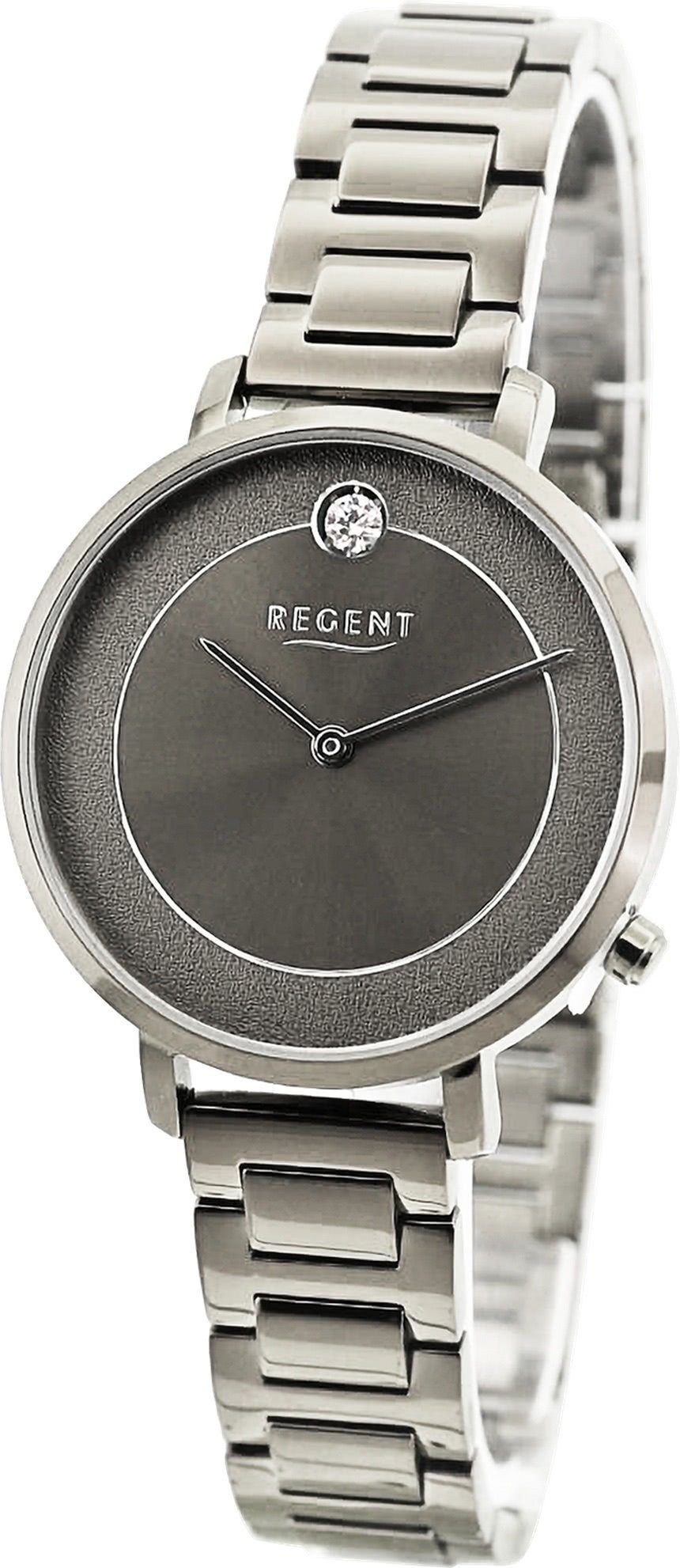 Regent Quarzuhr Regent Damen rund, groß Analog, 35mm), (ca. Damen extra Metallarmband Armbanduhr Armbanduhr