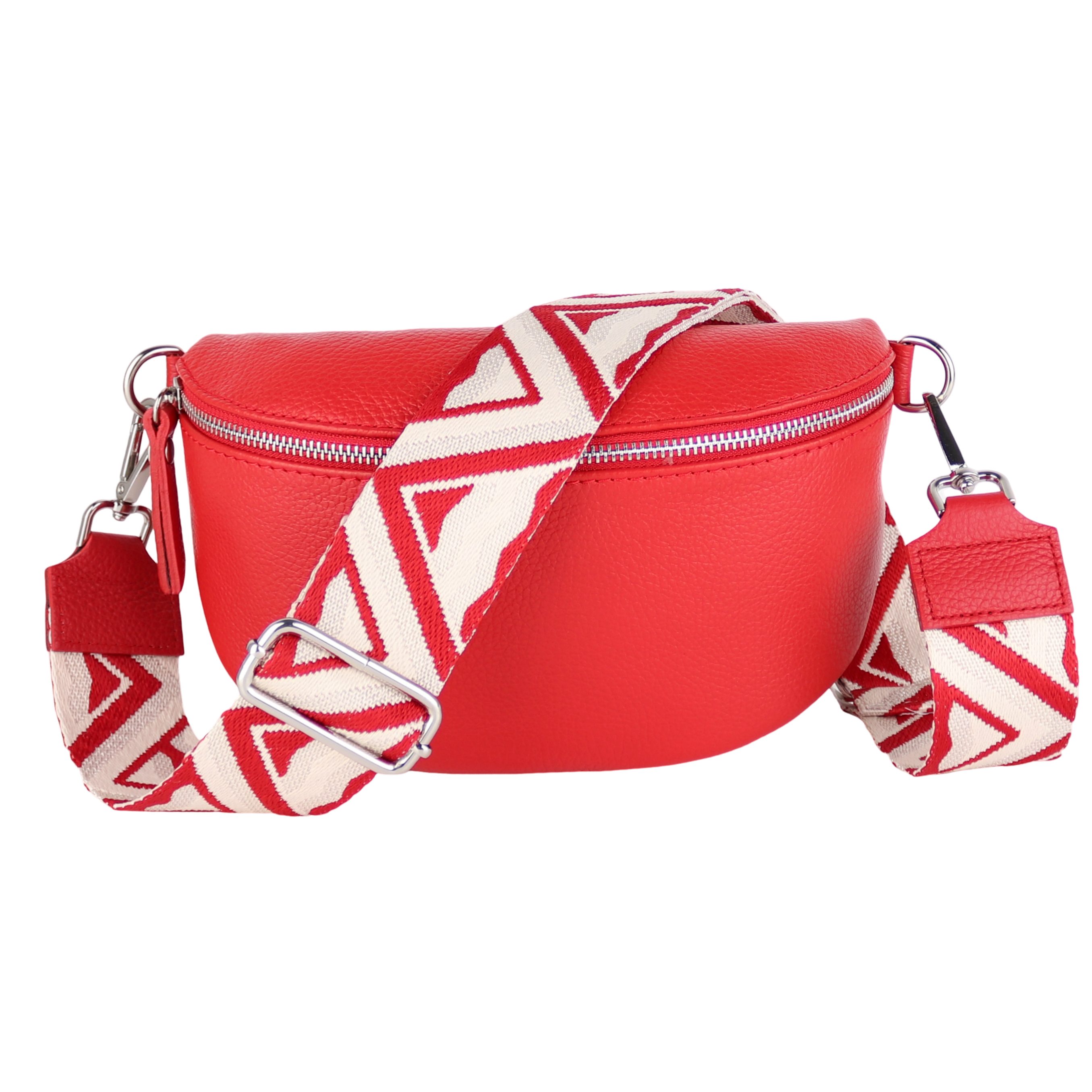MIRROSI Bauchtasche Damen, Echtleder, Made in Italy, Umhängetasche, Brusttasche, (Schultertasche für jeden Anlass (1 Tasche & 2 Gurte), Crossbody Bag, Navy, gemusterten& verstellbaren Schulterriemen
