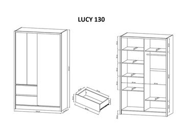 MOEBLO Kleiderschrank LUCY (Wohnzimmerschrank Schrank Gaderobe, mit Spiegel und Schubladen Schwebetürenschrank mit Einlegeböden) (BxHxT): 200/180/150/130x62x214 cm