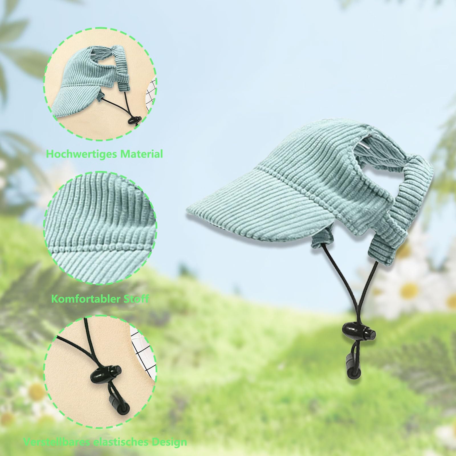 Ledander Baseball Cap Hunde Baseballmütze, Verstellbar Sommer Sonnenschutz Hut Sonnenhüte mit Ohrlöchern, Haustier Sommer Hut für Welpen Hunde Mütze – Bild 5 von 5