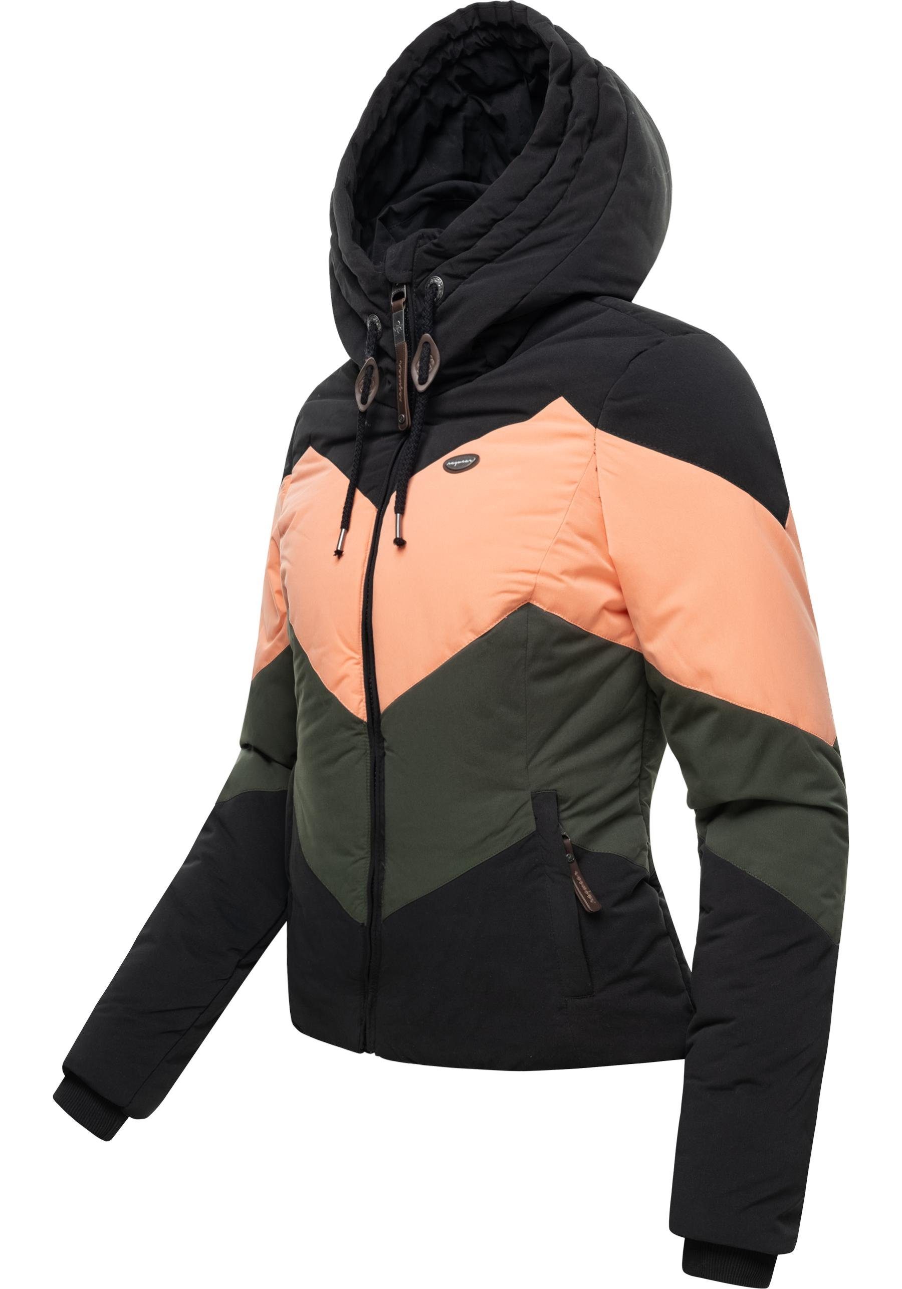 Novva Winterjacke mit V-Steppung black Ragwear Kapuze stylische Block Anorak und