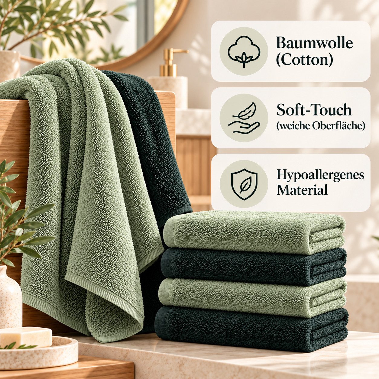 BARBONS Handtuch Set Handtücher 6-tlg, 2x Badetuch & 4x Badehandtuch Duschtücher, (6-St), Walkfrottee, 100% Baumwolle, saugstark, weich – Bild 3 von 5